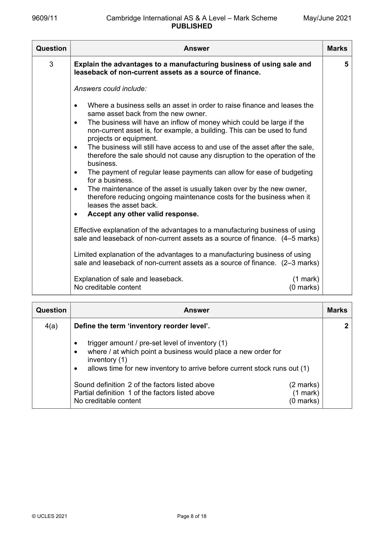 Mark scheme, page 8 of 18