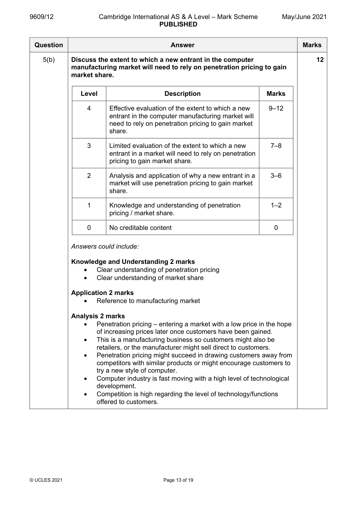 Mark scheme, page 13 of 19