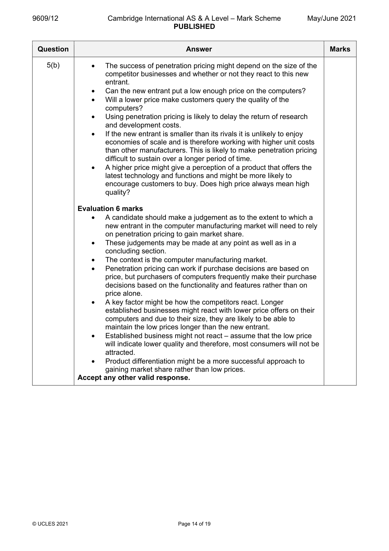 Mark scheme, page 14 of 19