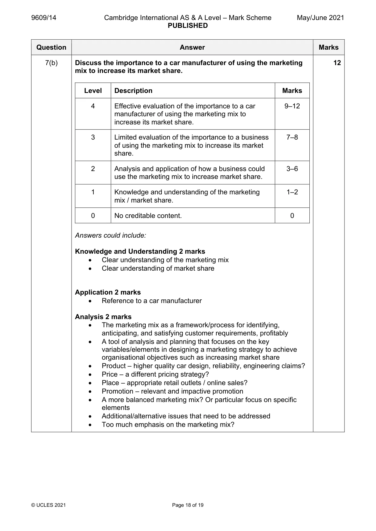 Mark scheme, page 18 of 19