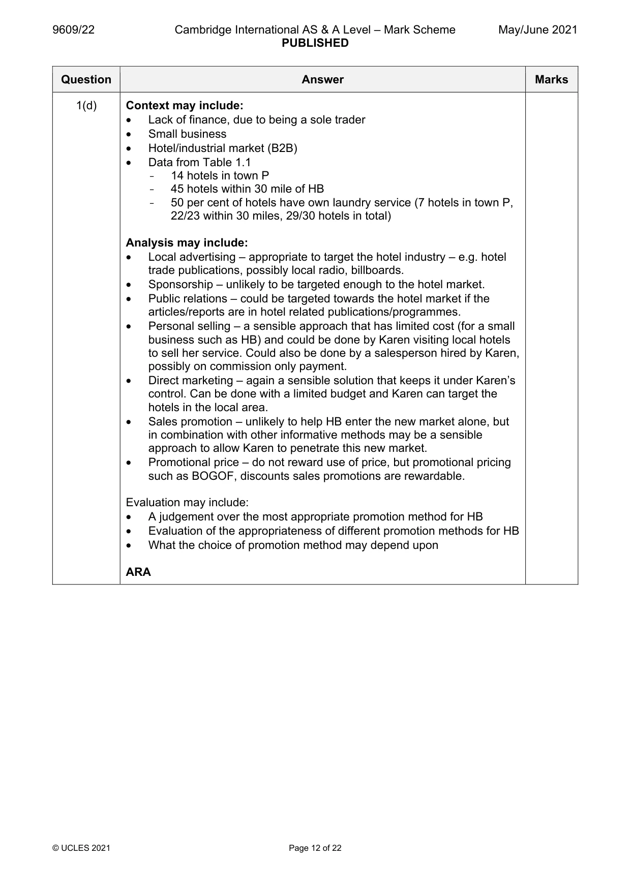 Mark scheme, page 12 of 22