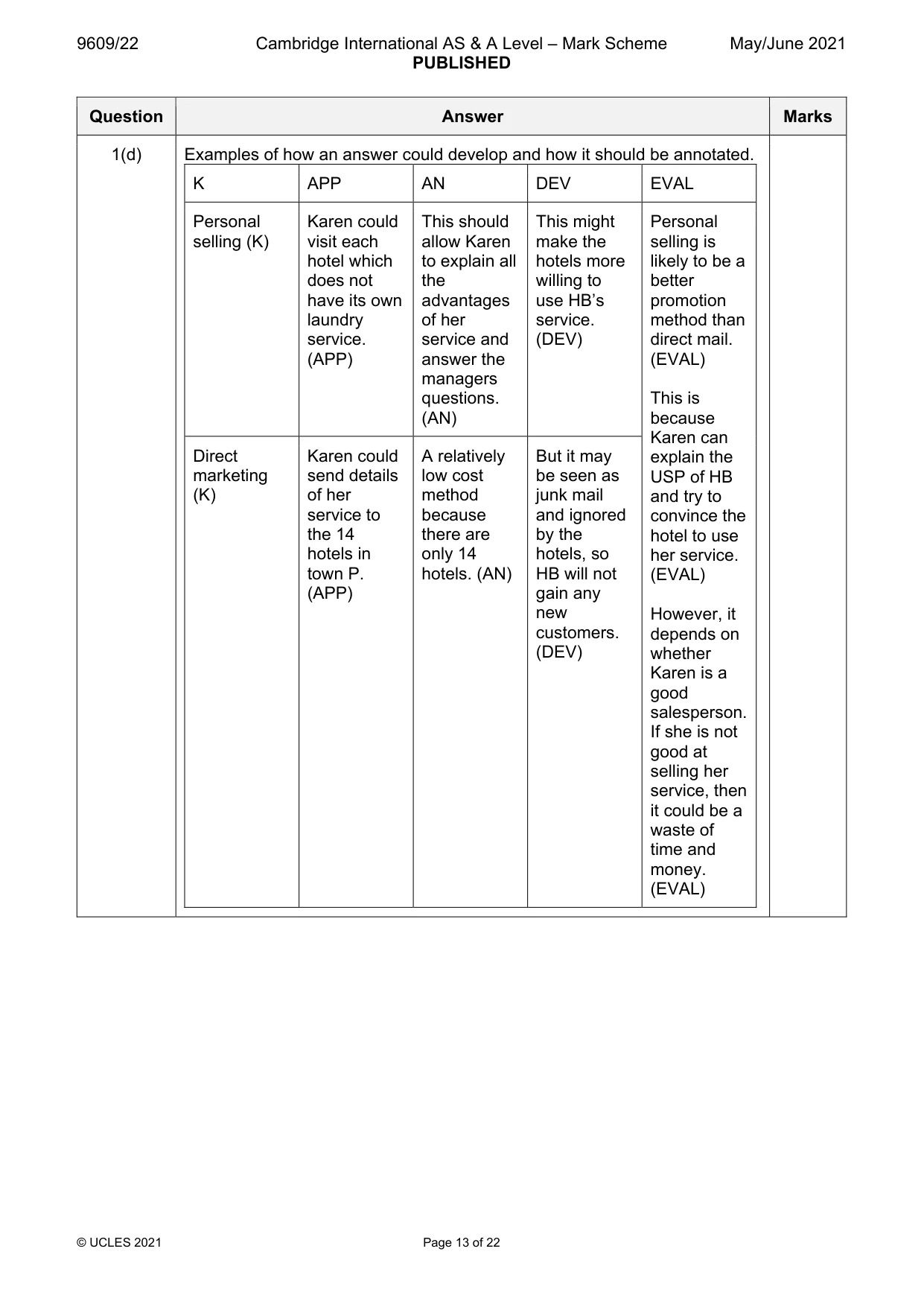Mark scheme, page 13 of 22