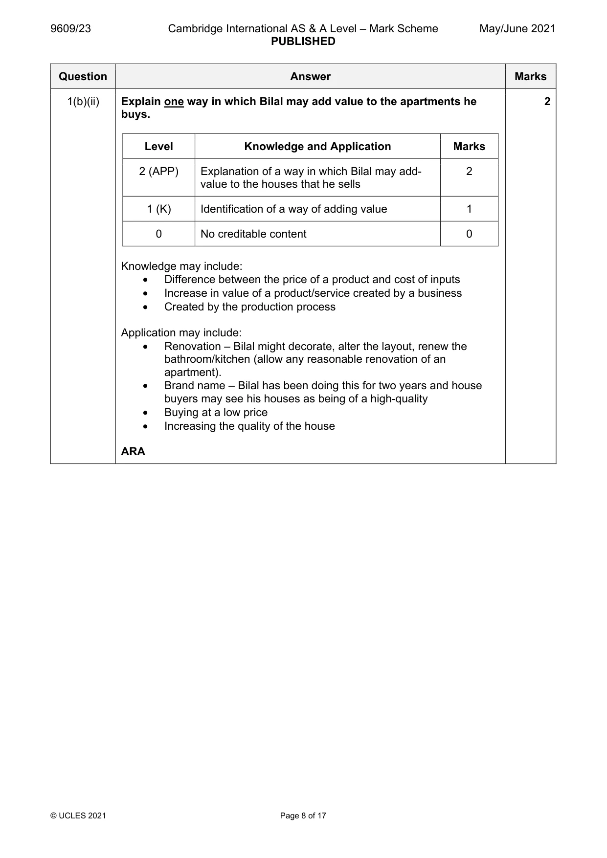 Mark scheme, page 8 of 17