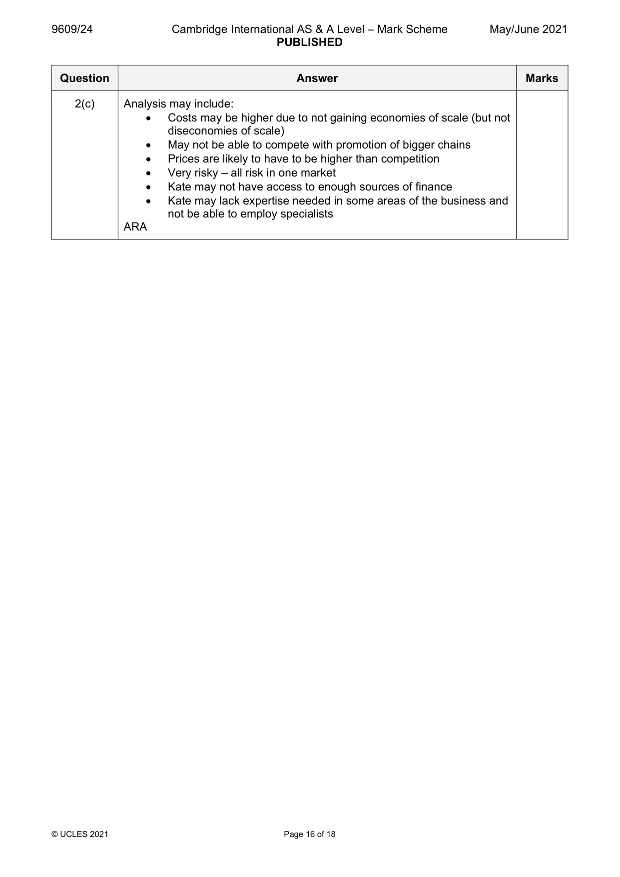 Mark scheme, page 16 of 18