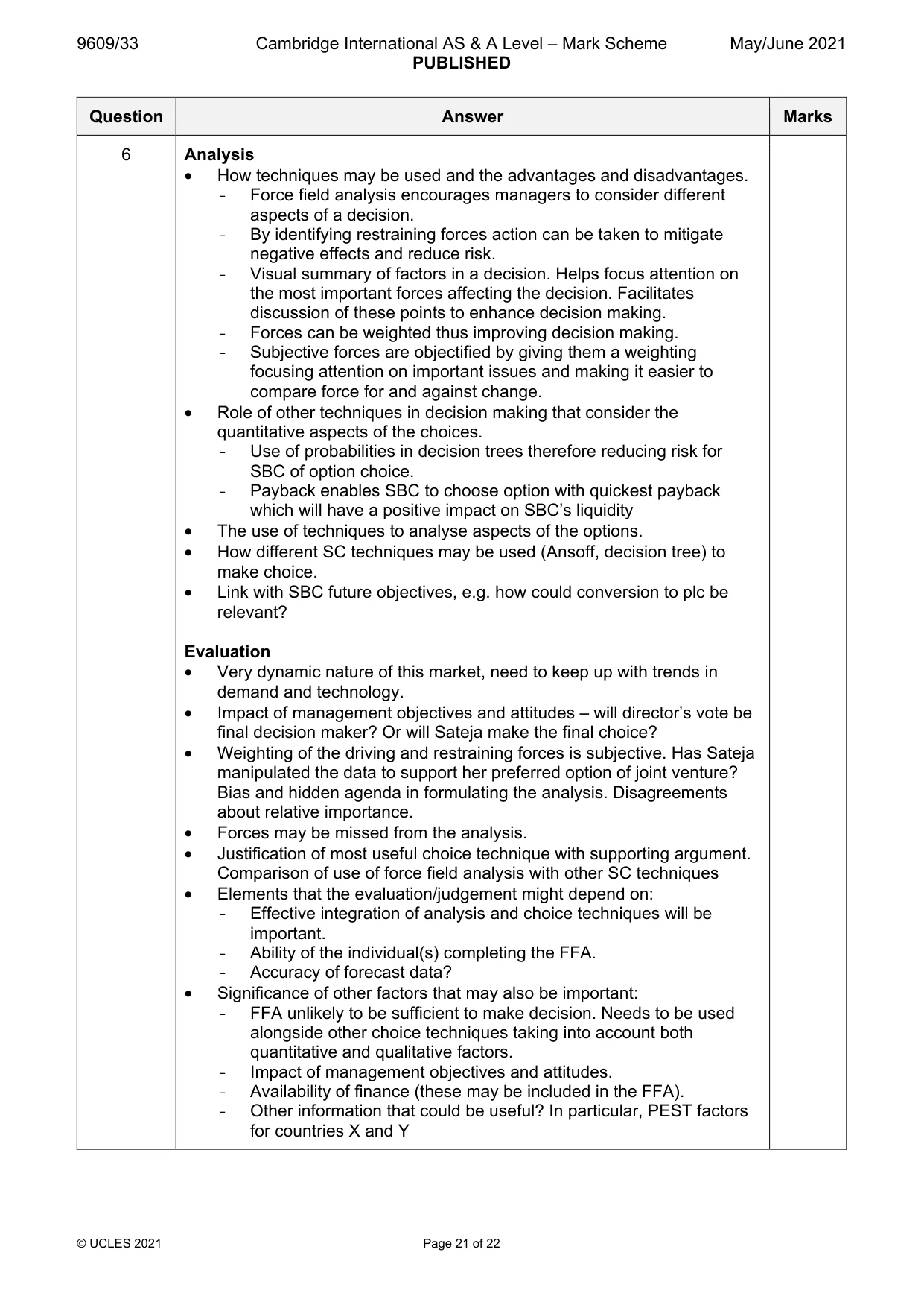 Mark scheme, page 21 of 22