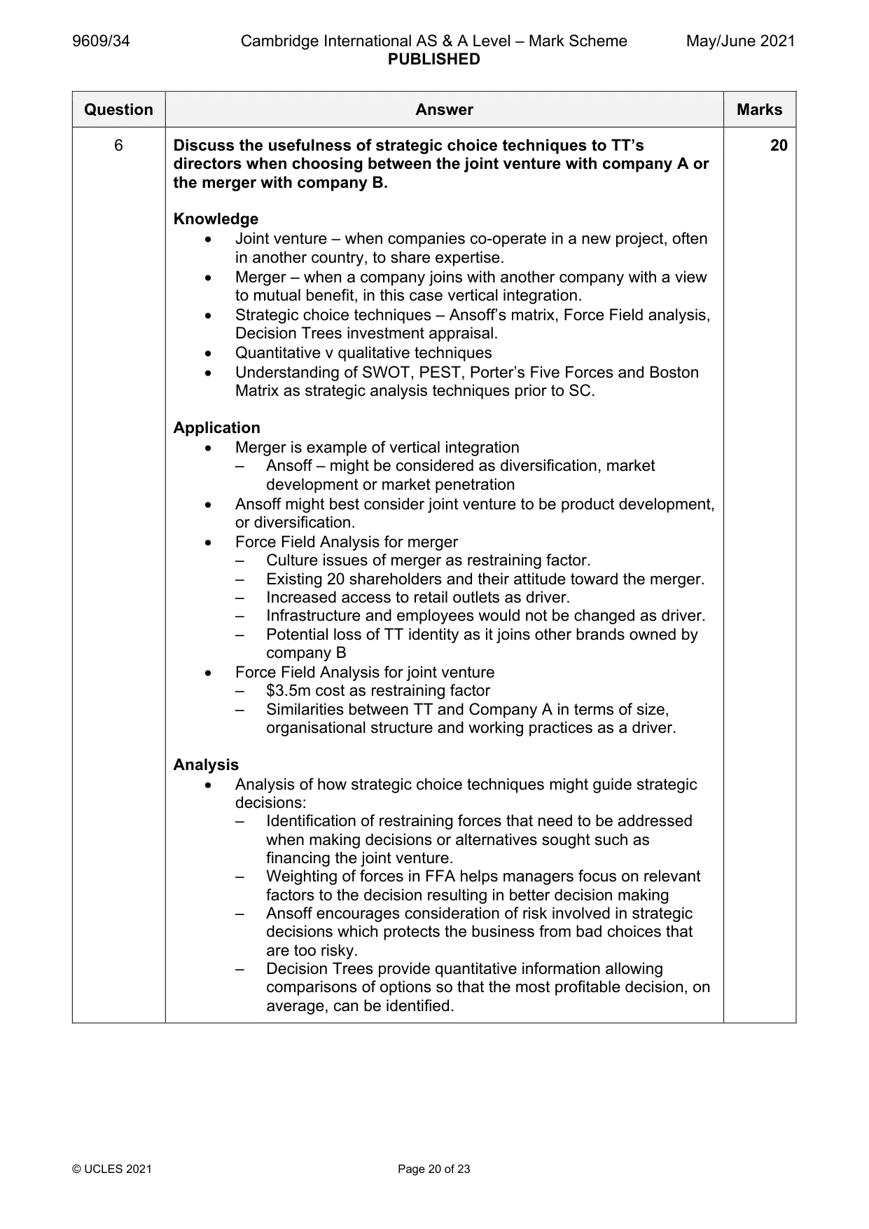 Mark scheme, page 20 of 23