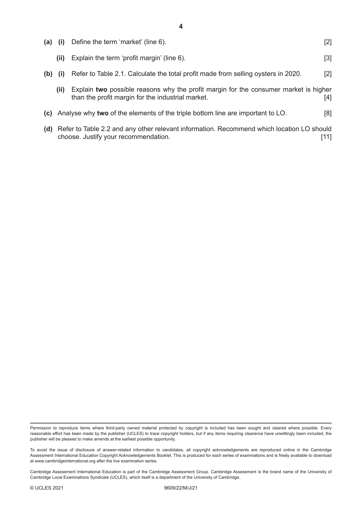 Cambridge A Level Business (for first examination in 2016) 9609 2021 May/June Paper 2 · Variant 2 question paper, page 4 of 4