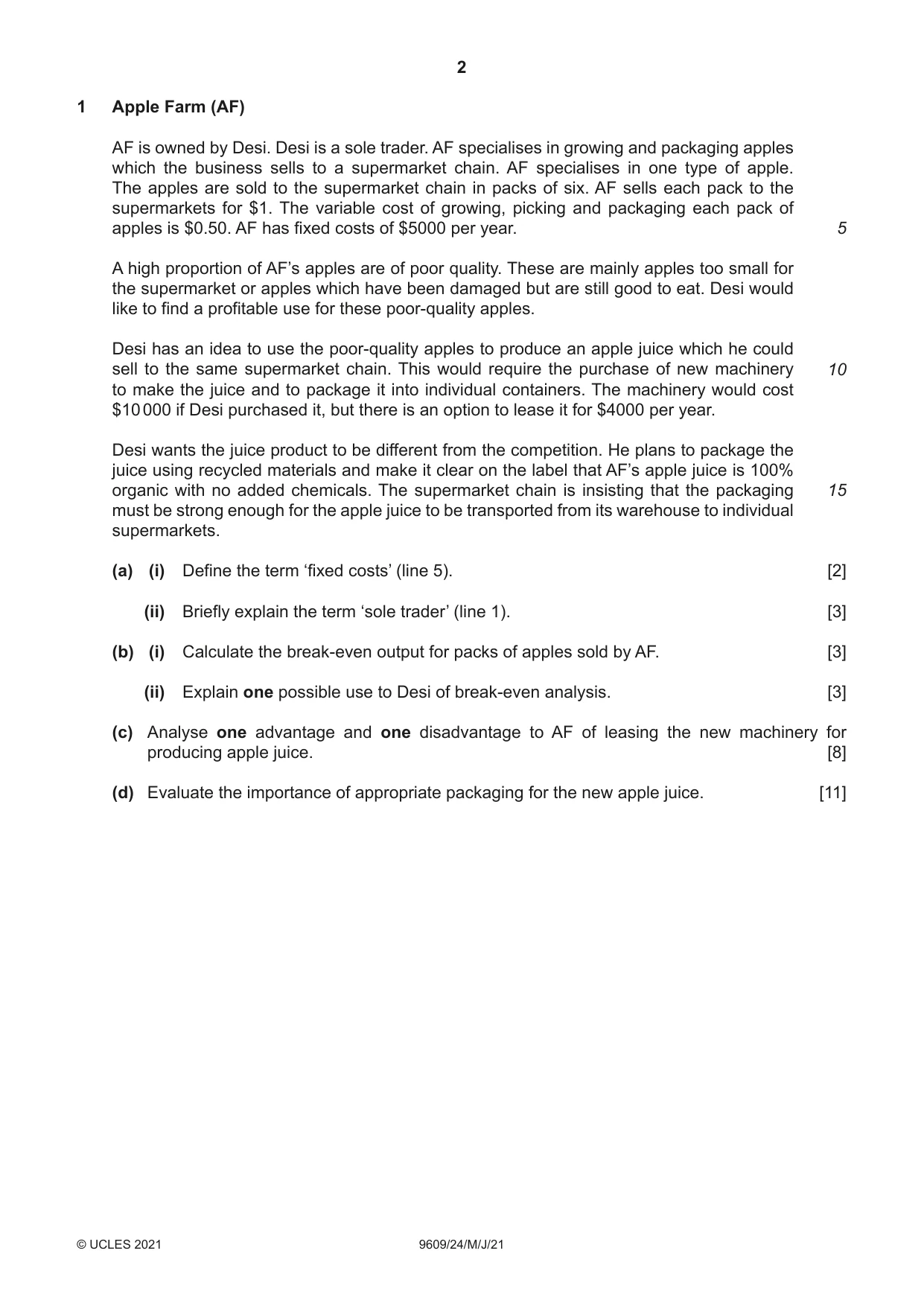 Cambridge A Level Business (for first examination in 2016) 9609 2021 May/June Paper 2 · Variant 4 question paper, page 2 of 4