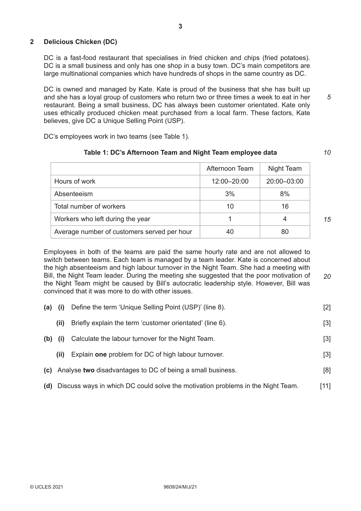 Cambridge A Level Business (for first examination in 2016) 9609 2021 May/June Paper 2 · Variant 4 question paper, page 3 of 4