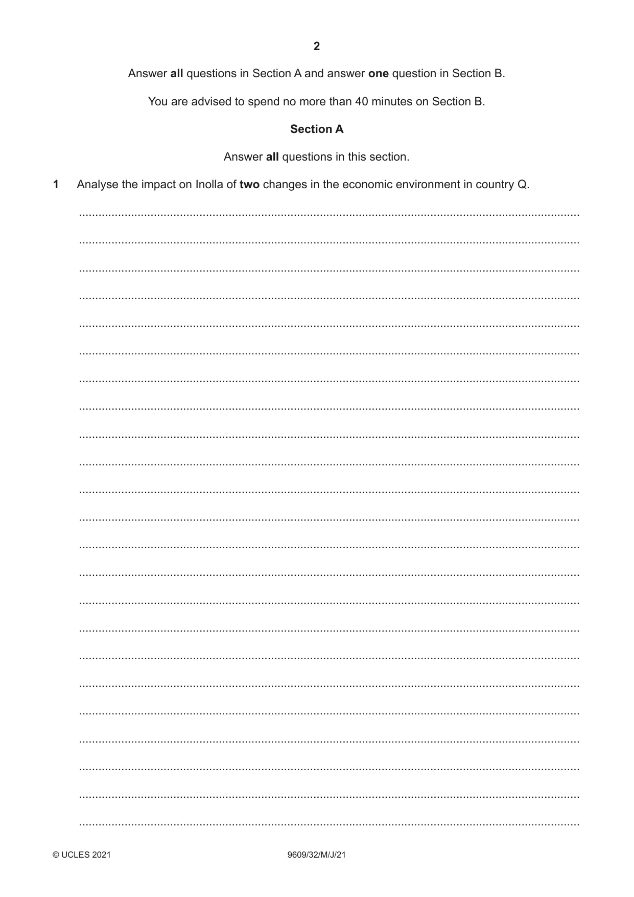 Cambridge A Level Business (for first examination in 2016) 9609 2021 May/June Paper 3 · Variant 2 question paper, page 2 of 20