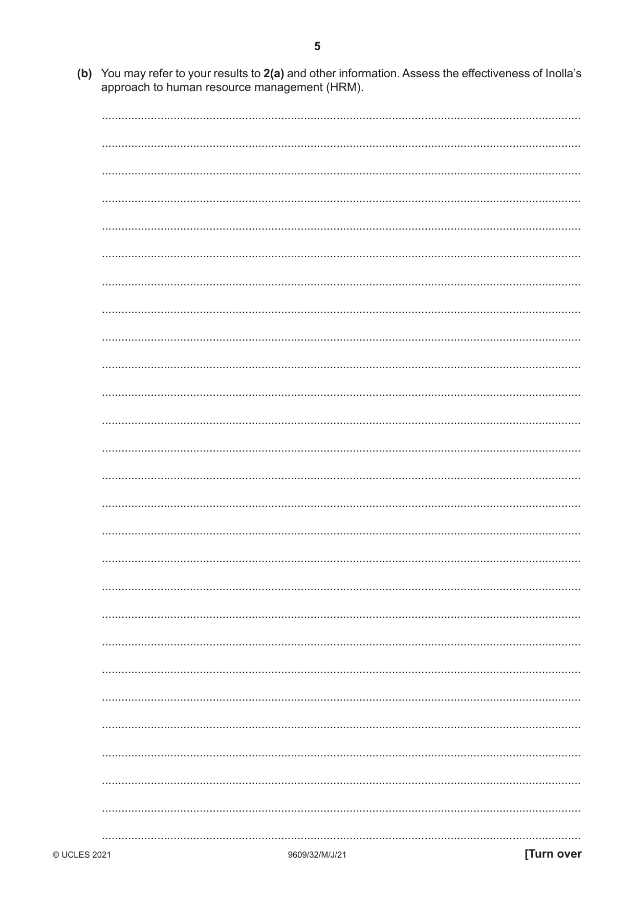 Cambridge A Level Business (for first examination in 2016) 9609 2021 May/June Paper 3 · Variant 2 question paper, page 5 of 20