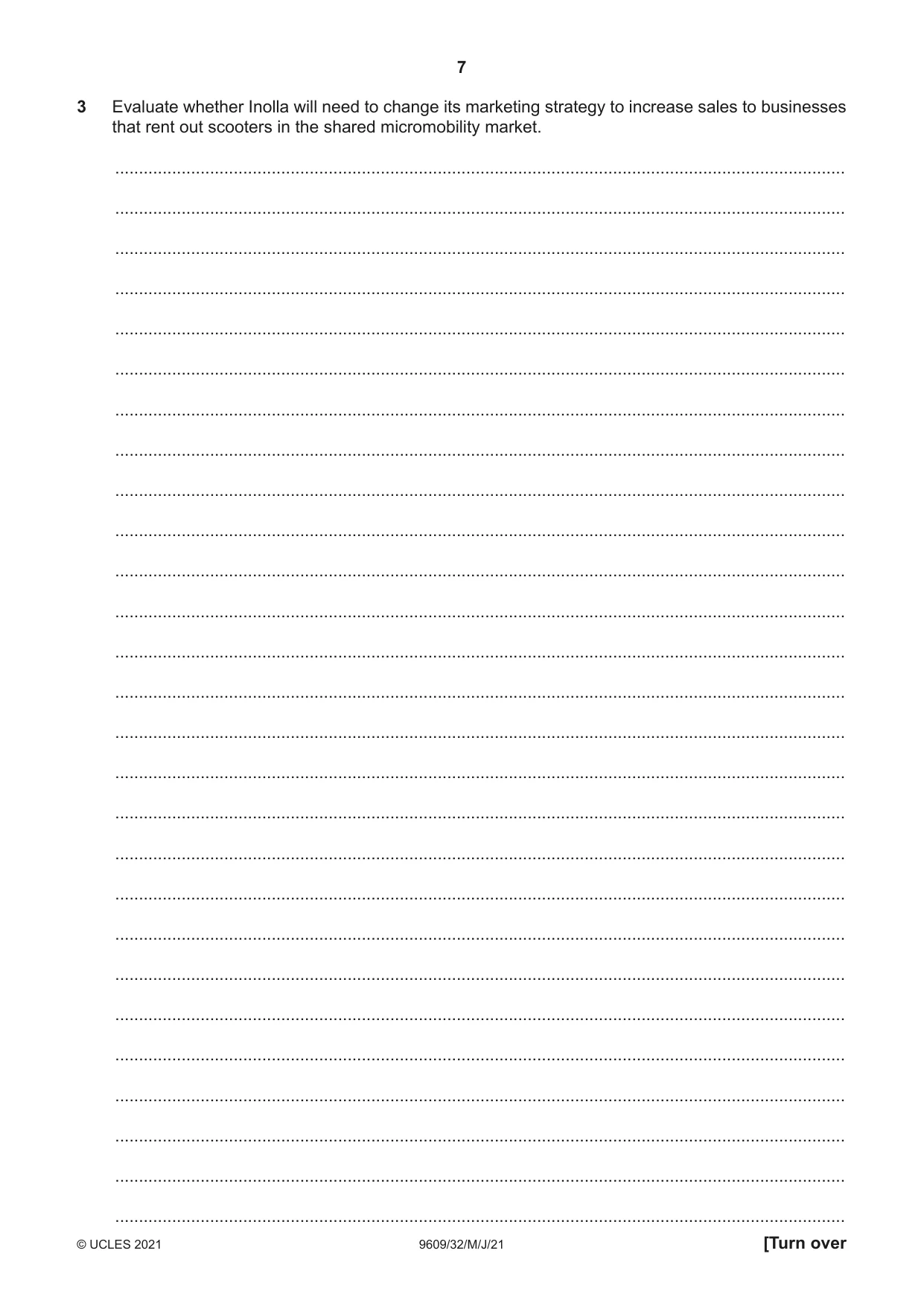 Cambridge A Level Business (for first examination in 2016) 9609 2021 May/June Paper 3 · Variant 2 question paper, page 7 of 20