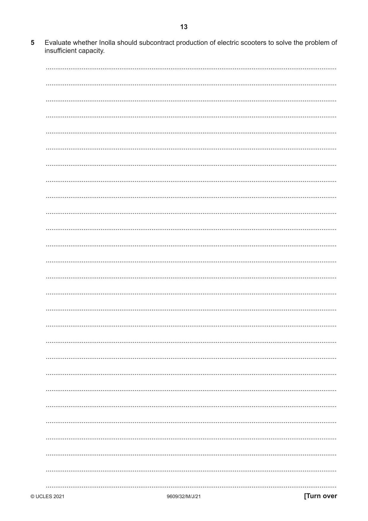 Cambridge A Level Business (for first examination in 2016) 9609 2021 May/June Paper 3 · Variant 2 question paper, page 13 of 20