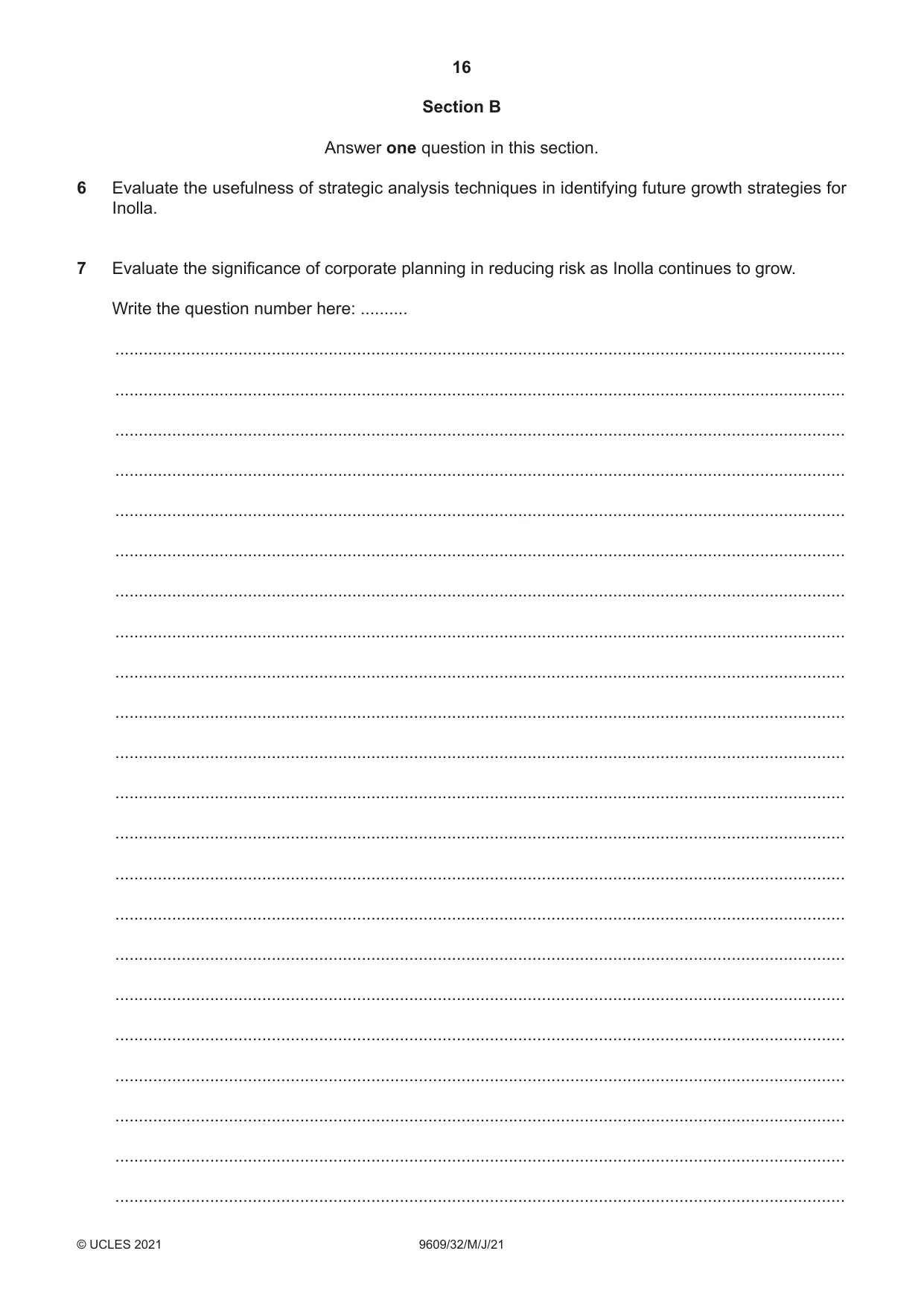 Cambridge A Level Business (for first examination in 2016) 9609 2021 May/June Paper 3 · Variant 2 question paper, page 16 of 20