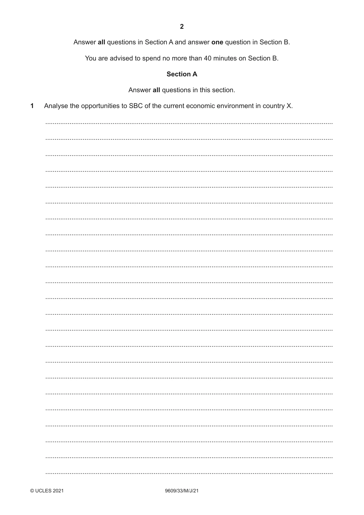 Cambridge A Level Business (for first examination in 2016) 9609 2021 May/June Paper 3 · Variant 3 question paper, page 2 of 20