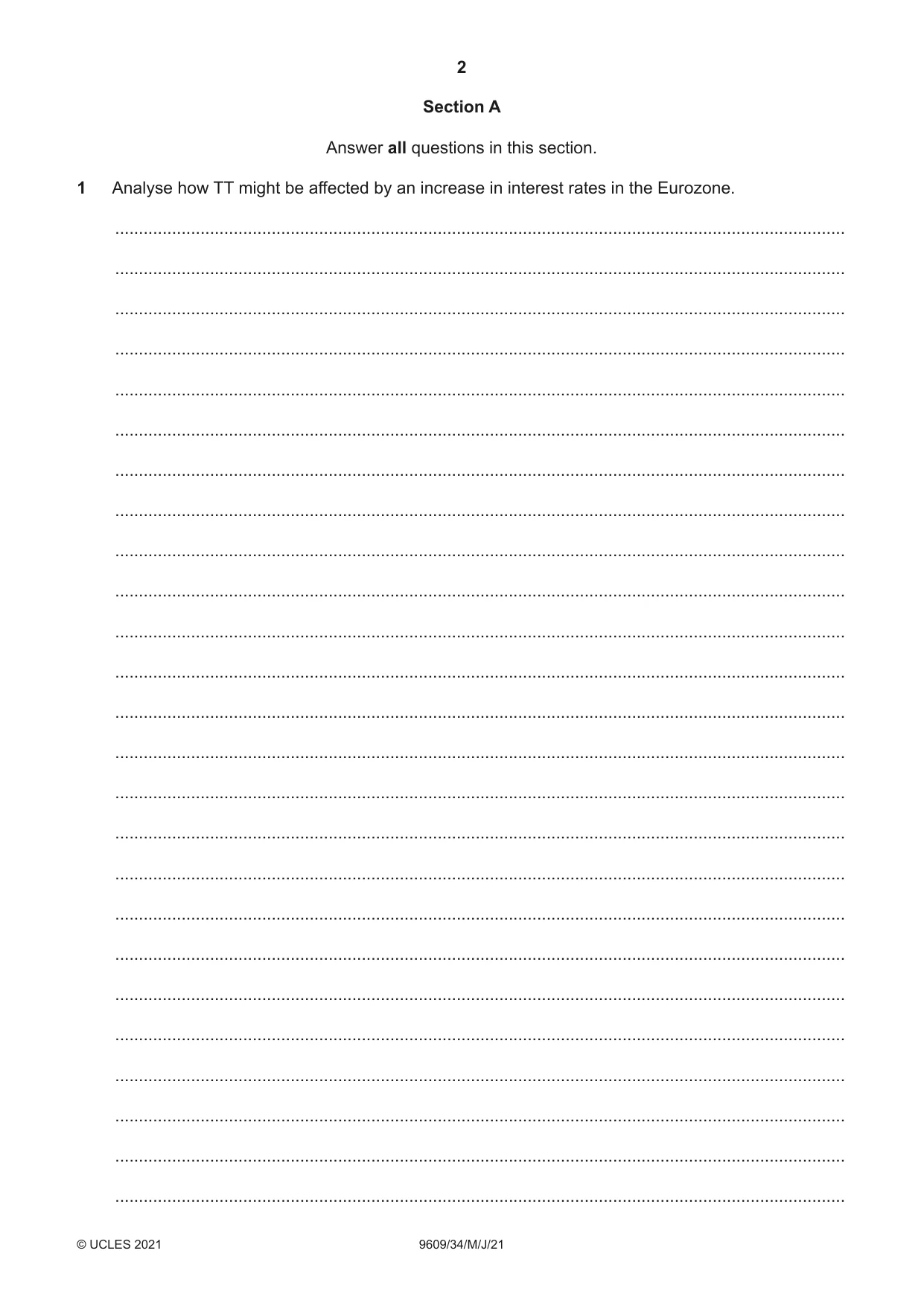 Cambridge A Level Business (for first examination in 2016) 9609 2021 May/June Paper 3 · Variant 4 question paper, page 2 of 20