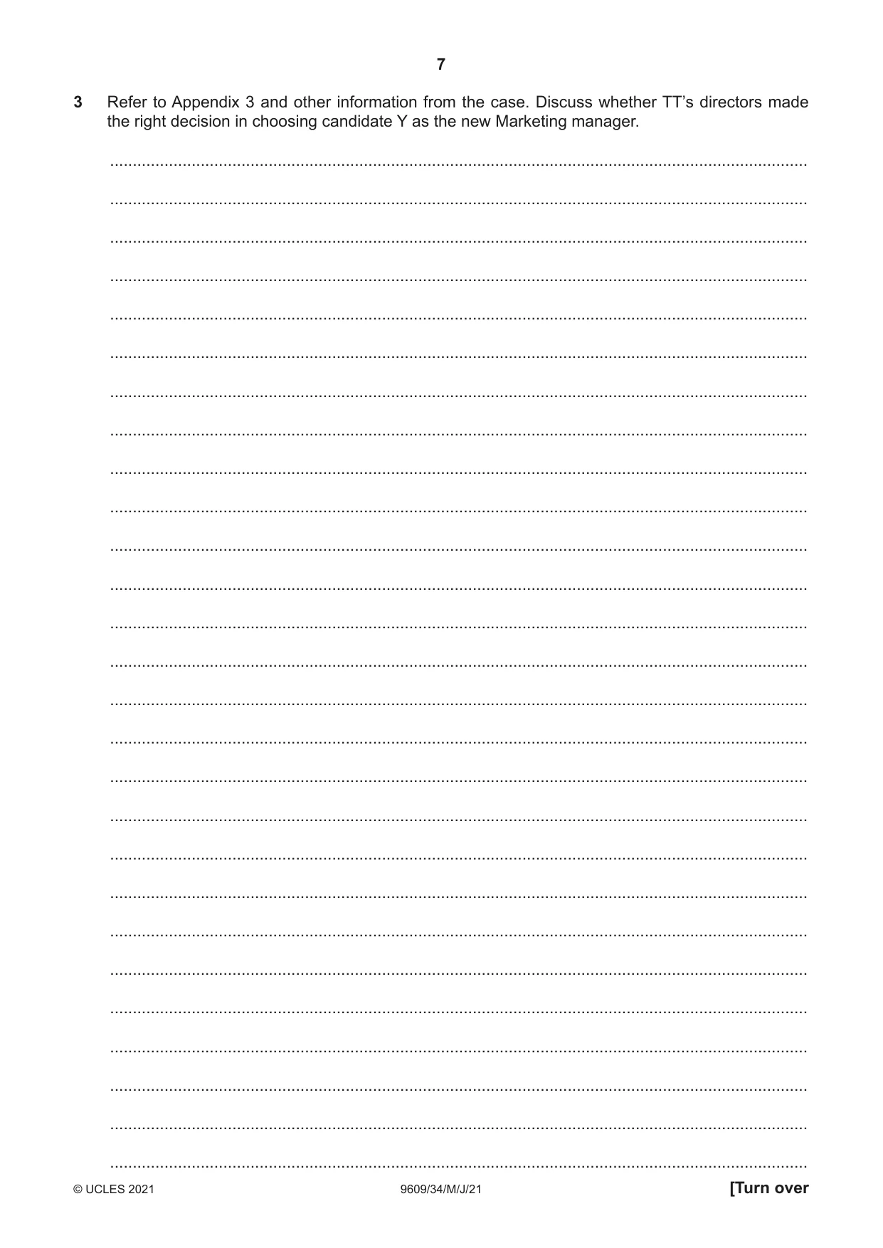 Cambridge A Level Business (for first examination in 2016) 9609 2021 May/June Paper 3 · Variant 4 question paper, page 7 of 20