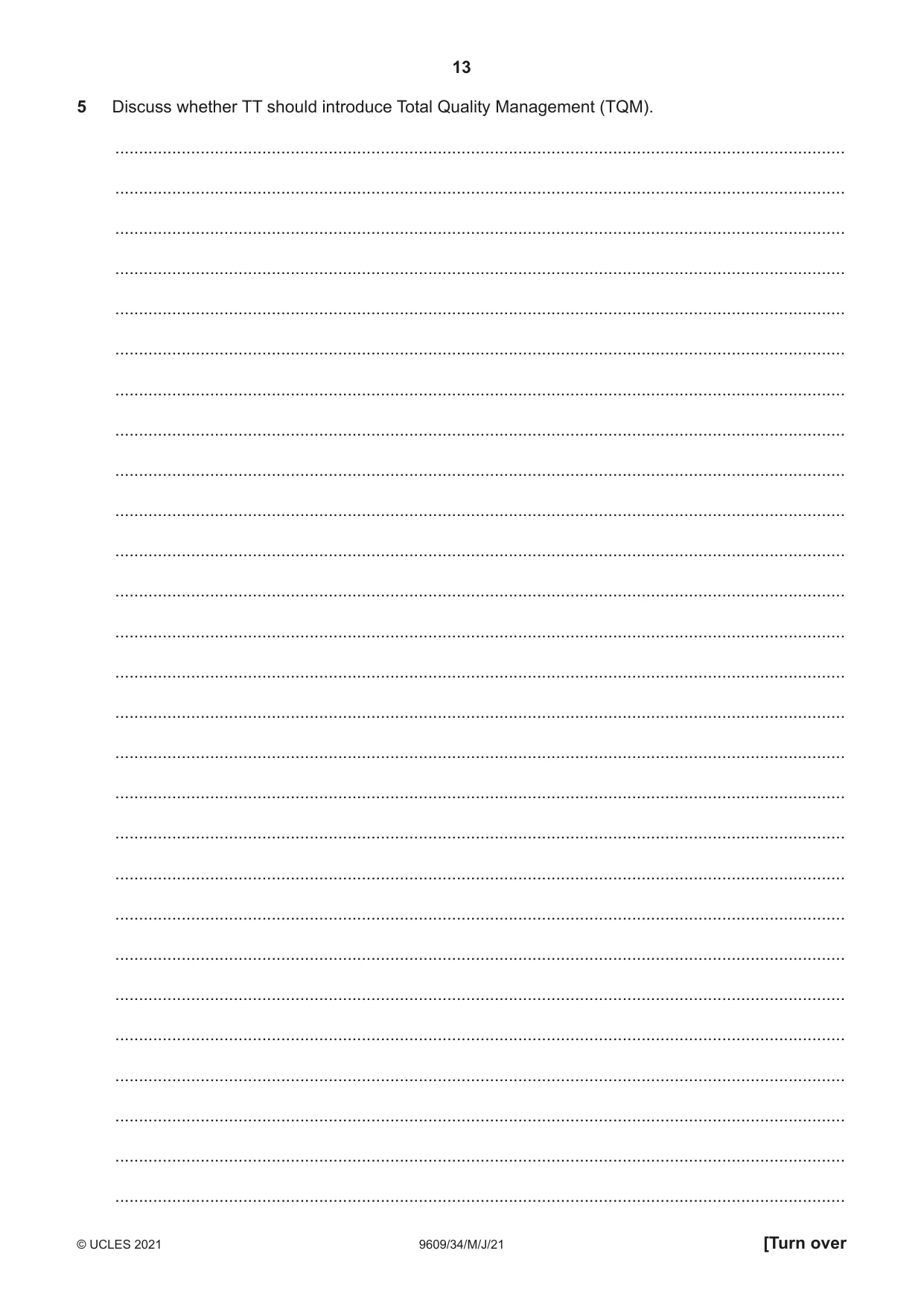 Cambridge A Level Business (for first examination in 2016) 9609 2021 May/June Paper 3 · Variant 4 question paper, page 13 of 20