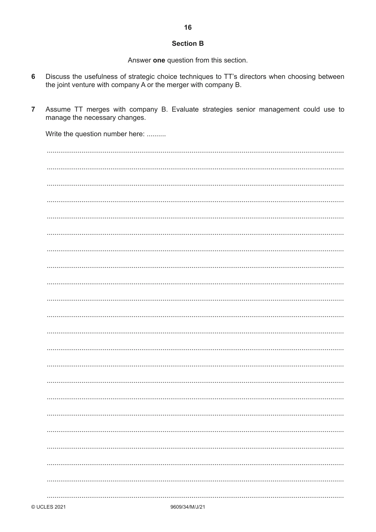 Cambridge A Level Business (for first examination in 2016) 9609 2021 May/June Paper 3 · Variant 4 question paper, page 16 of 20