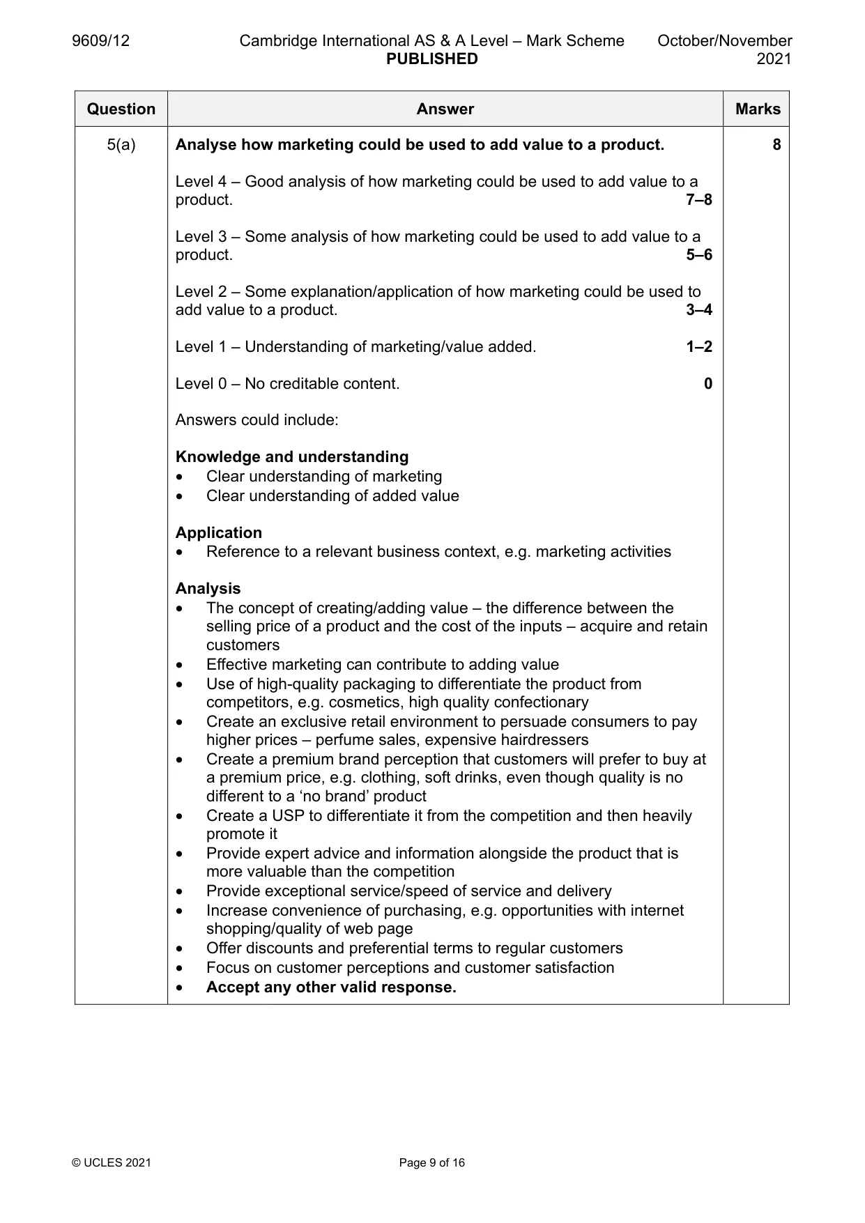 Mark scheme, page 9 of 16