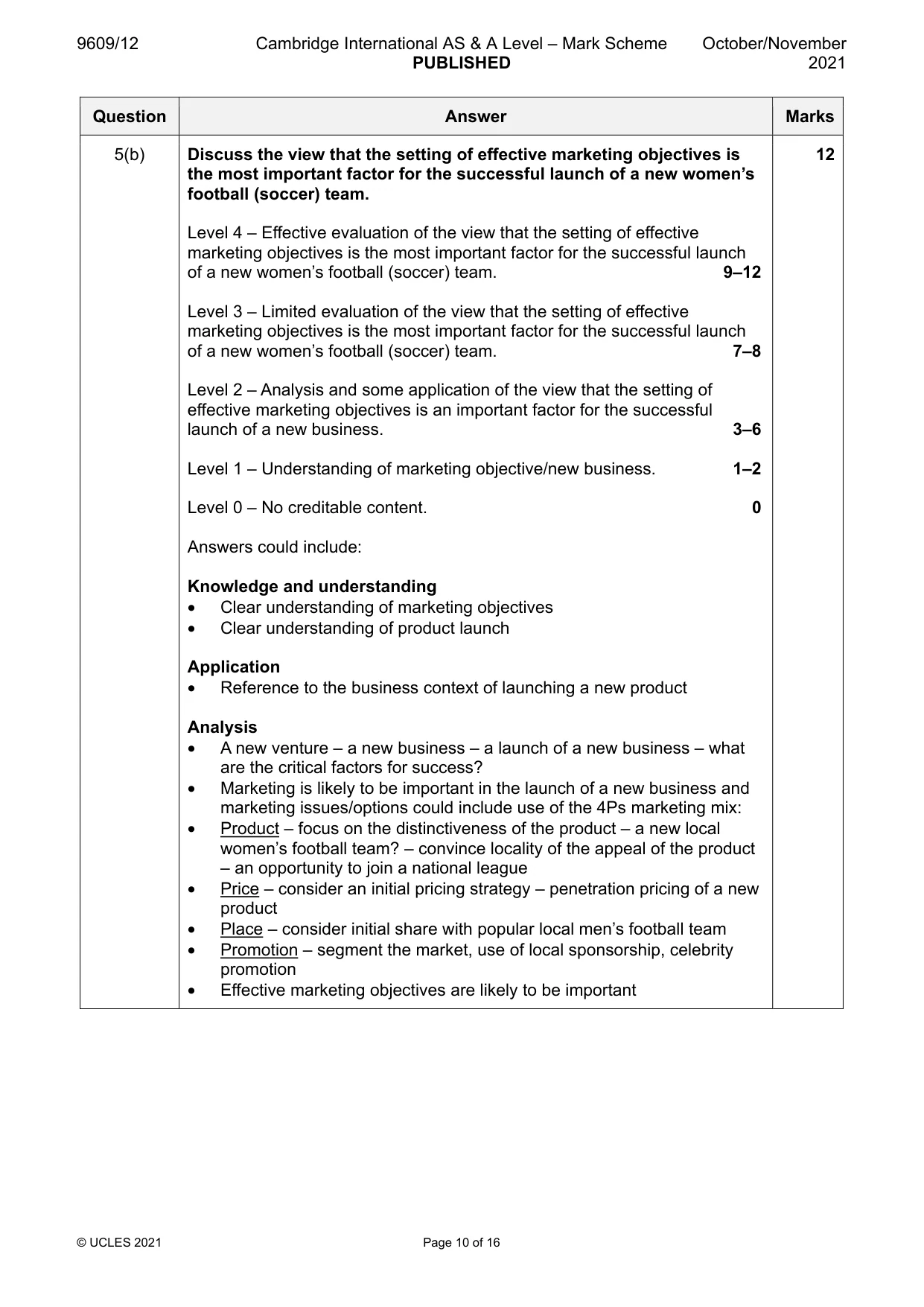 Mark scheme, page 10 of 16