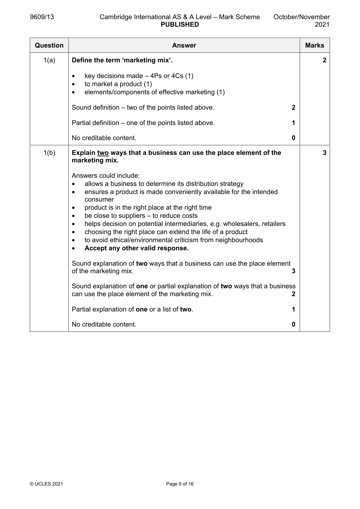 Mark scheme, page 5 of 16