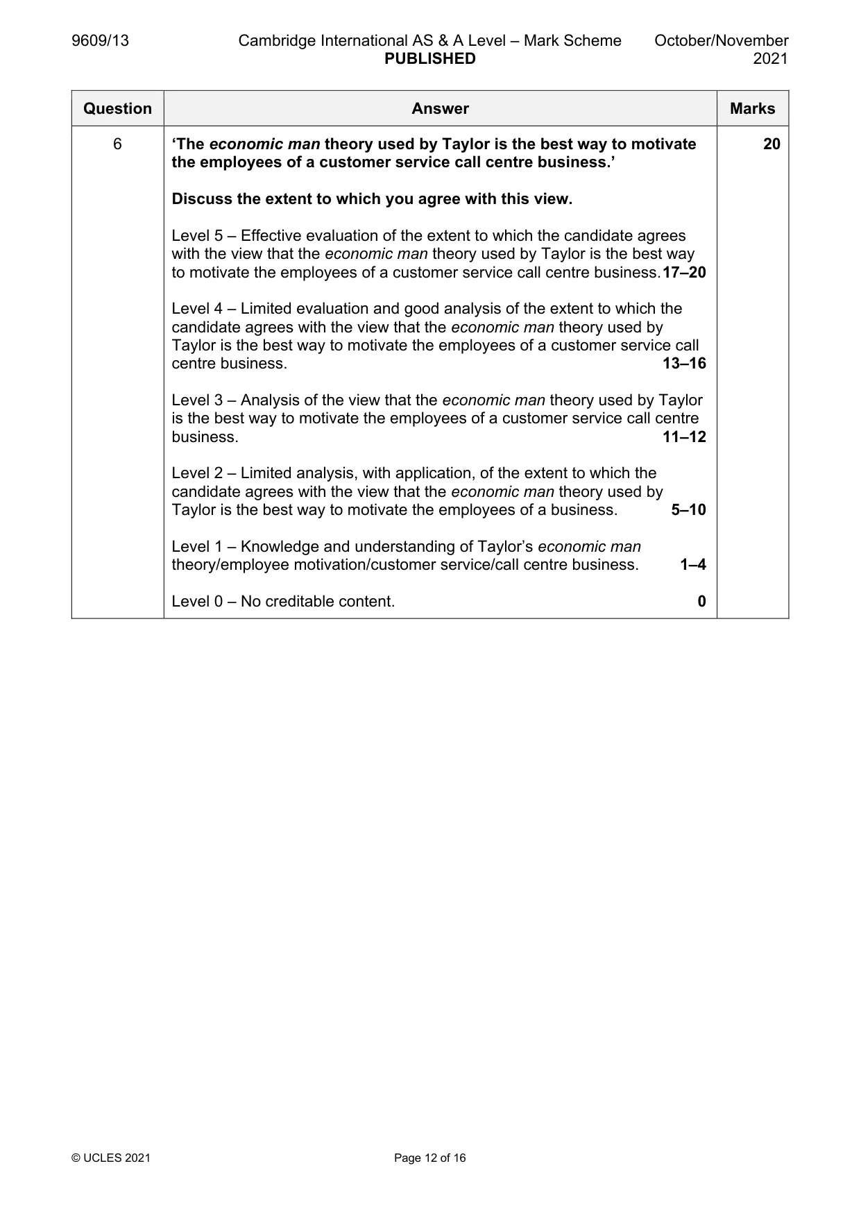 Mark scheme, page 12 of 16