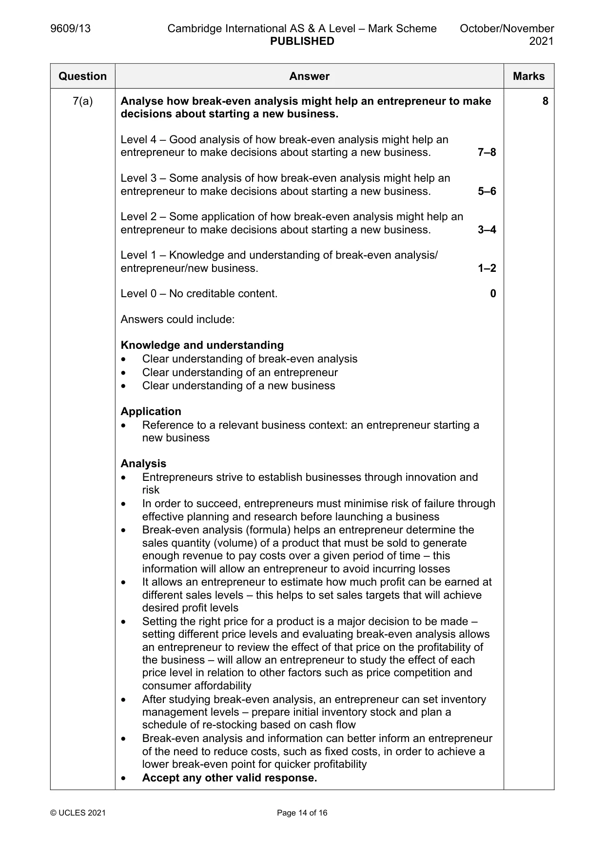 Mark scheme, page 14 of 16