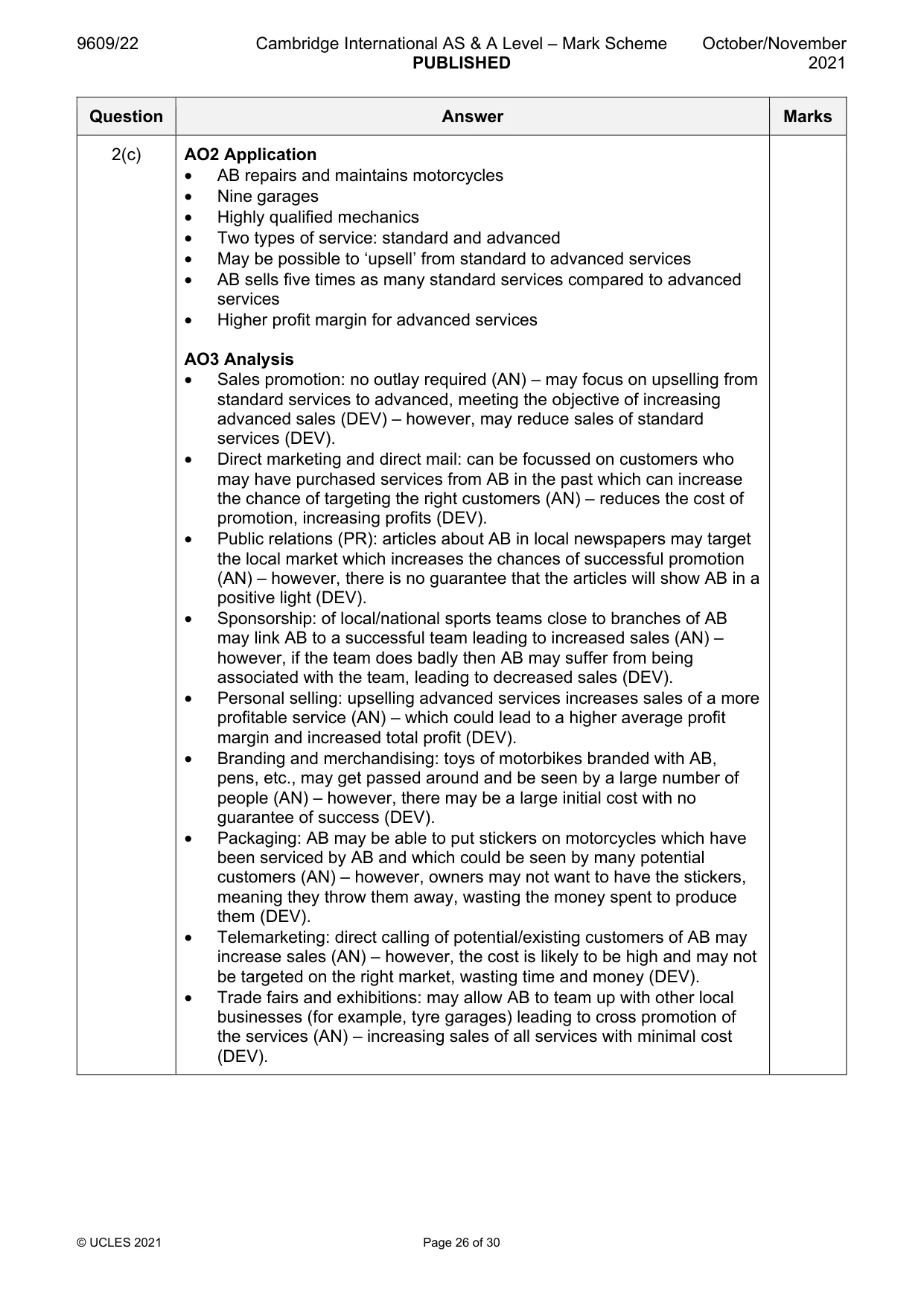 Mark scheme, page 26 of 30