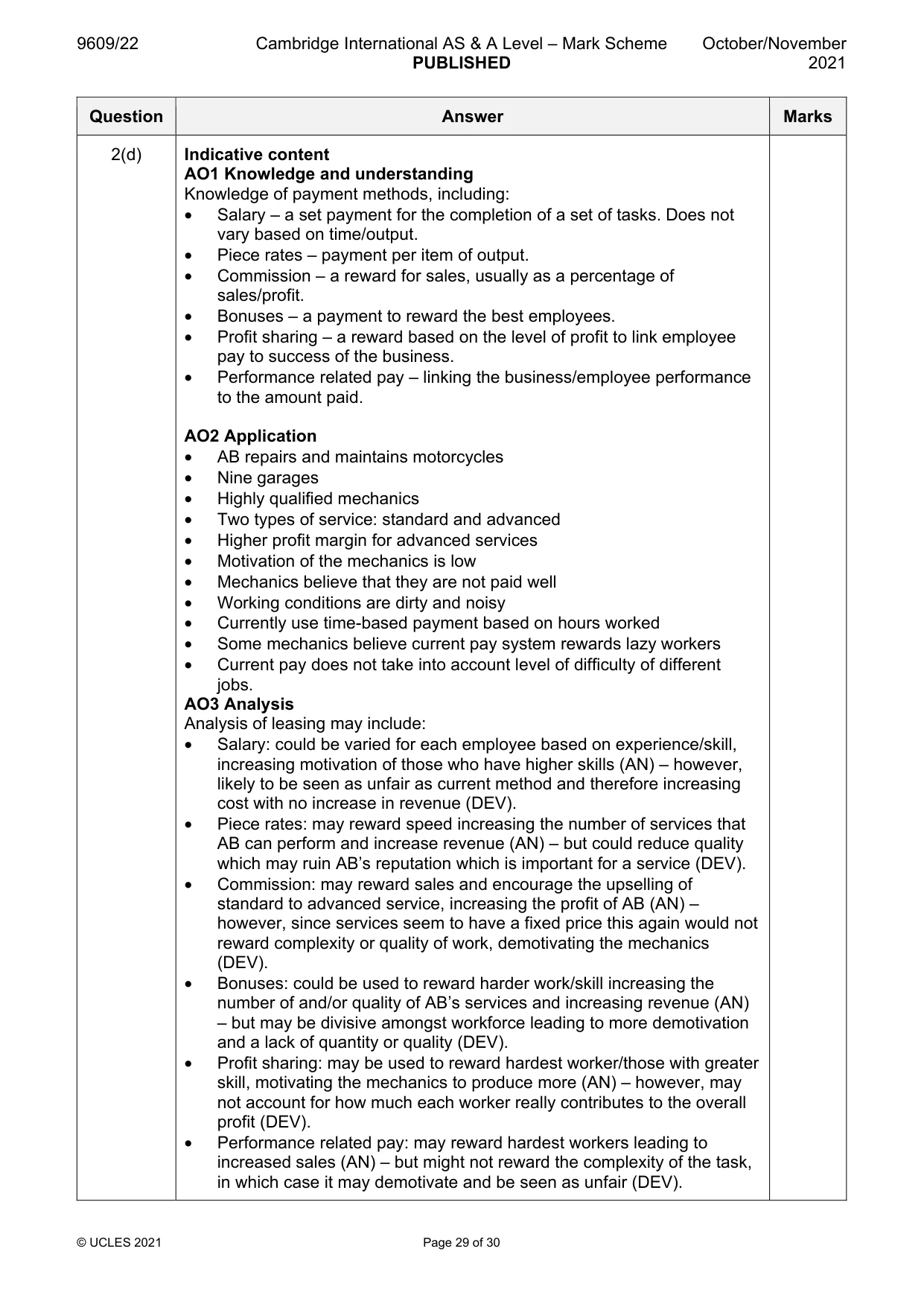 Mark scheme, page 29 of 30