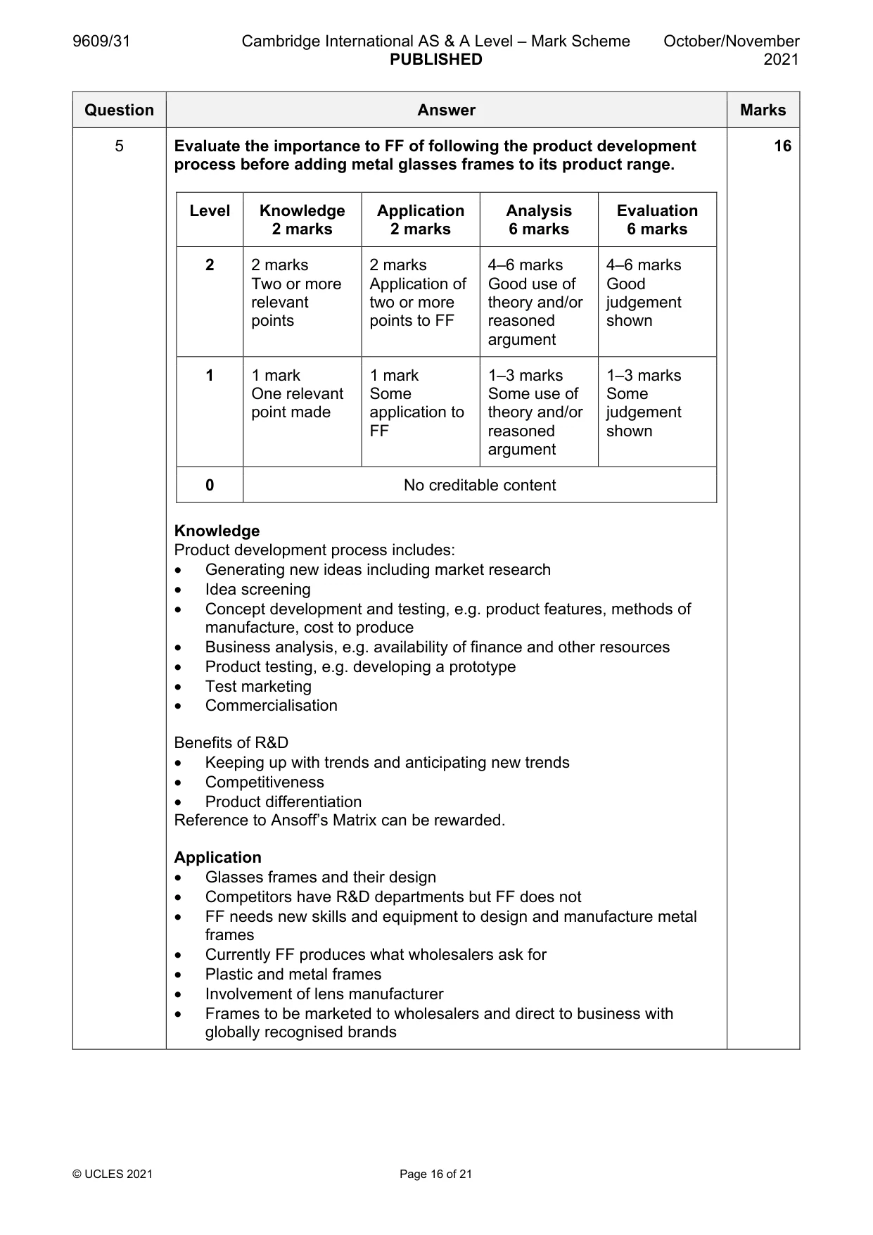Mark scheme, page 16 of 21