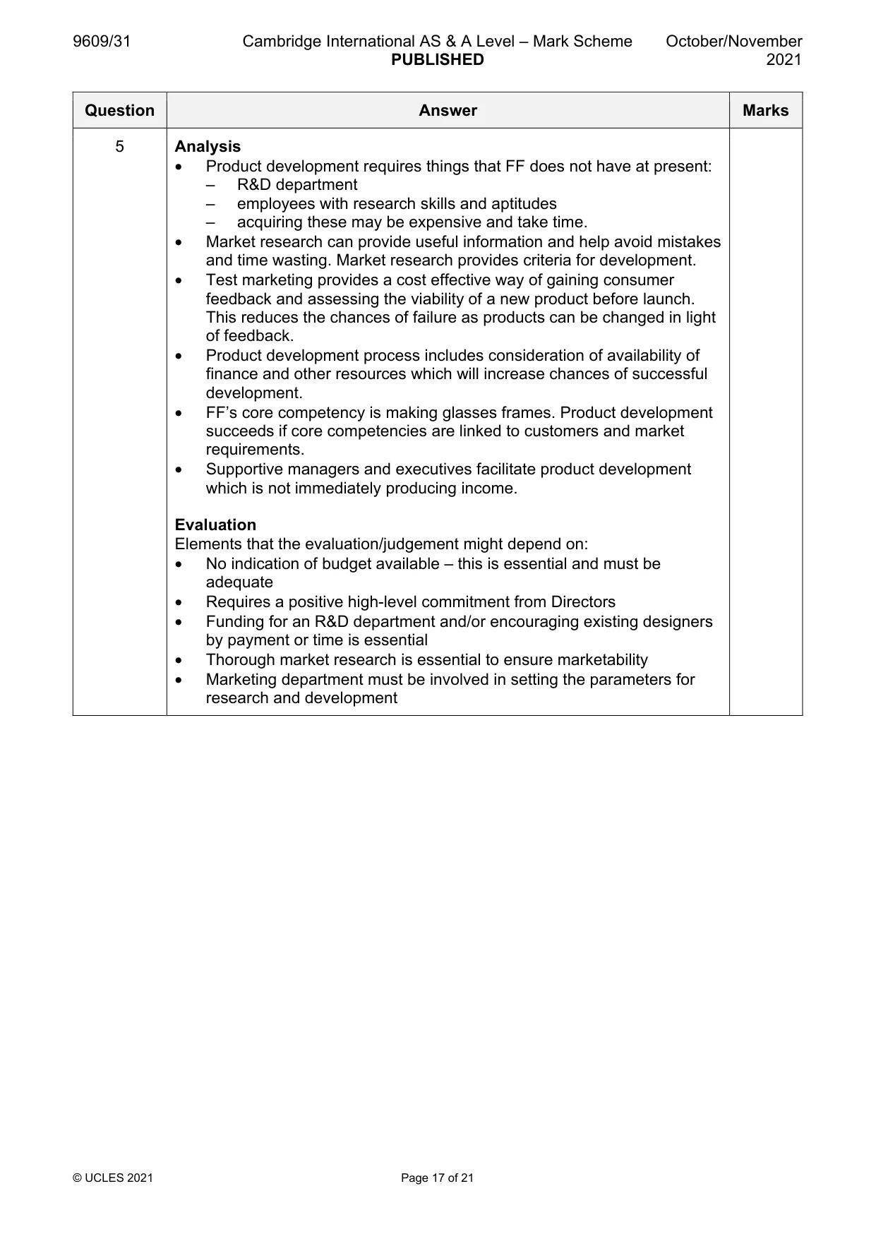 Mark scheme, page 17 of 21