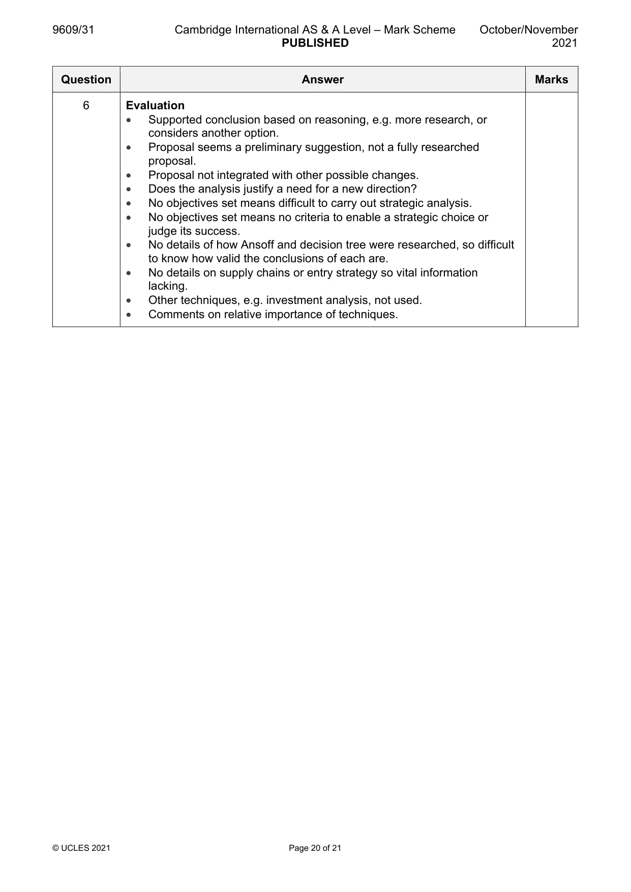 Mark scheme, page 20 of 21