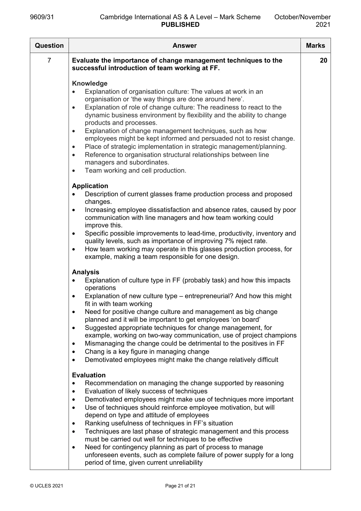 Mark scheme, page 21 of 21