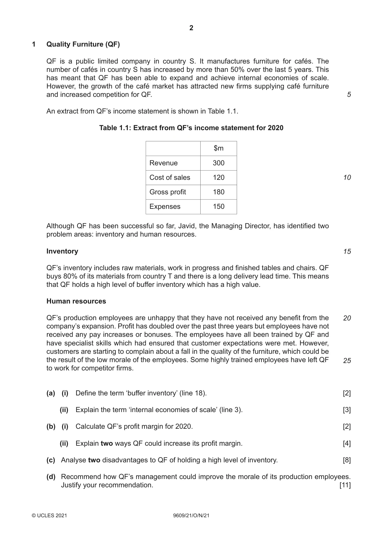 Cambridge A Level Business (for first examination in 2016) 9609 2021 Oct/Nov Paper 2 · Variant 1 question paper, page 2 of 4