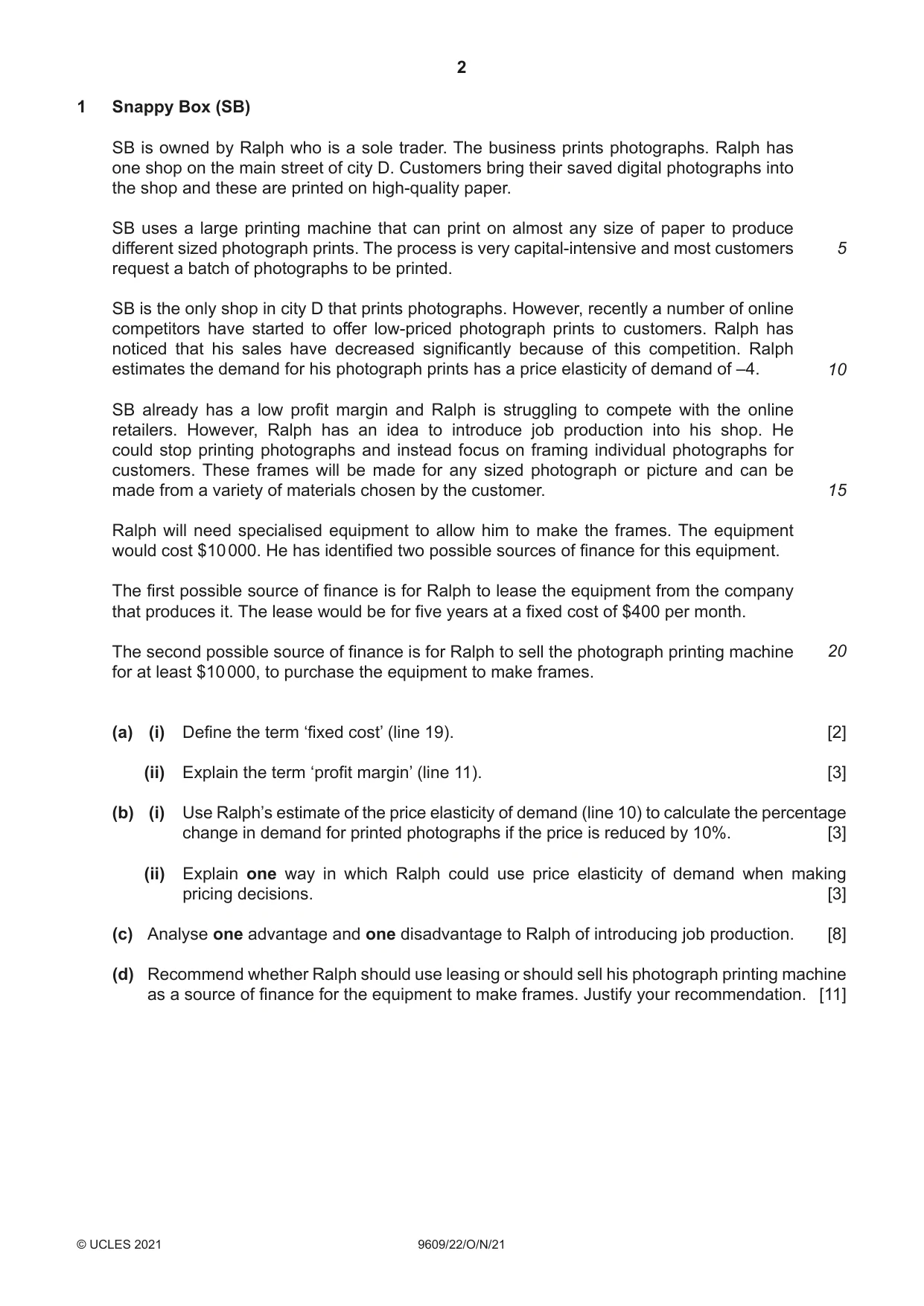 Cambridge A Level Business (for first examination in 2016) 9609 2021 Oct/Nov Paper 2 · Variant 2 question paper, page 2 of 4