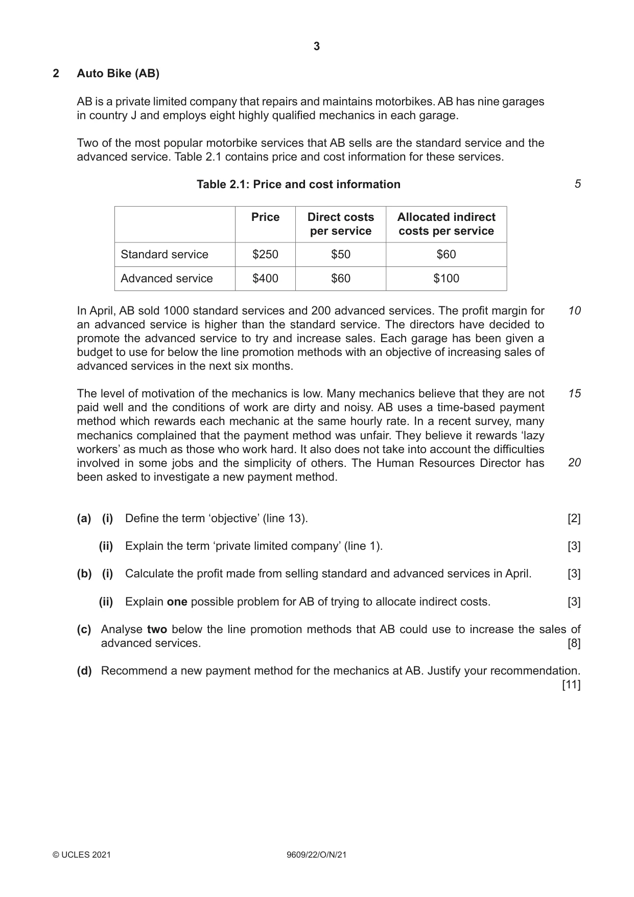 Cambridge A Level Business (for first examination in 2016) 9609 2021 Oct/Nov Paper 2 · Variant 2 question paper, page 3 of 4