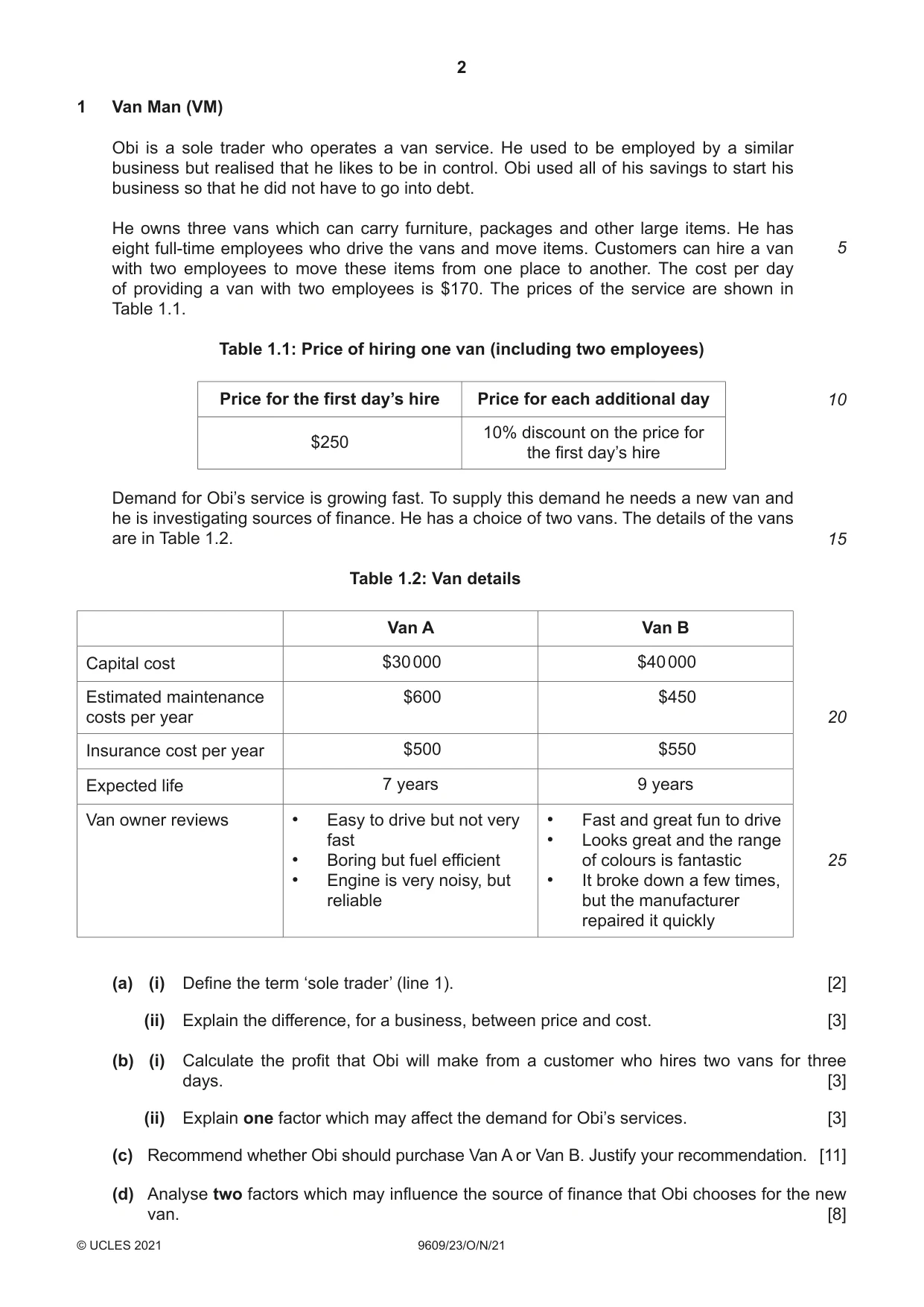 Cambridge A Level Business (for first examination in 2016) 9609 2021 Oct/Nov Paper 2 · Variant 3 question paper, page 2 of 4