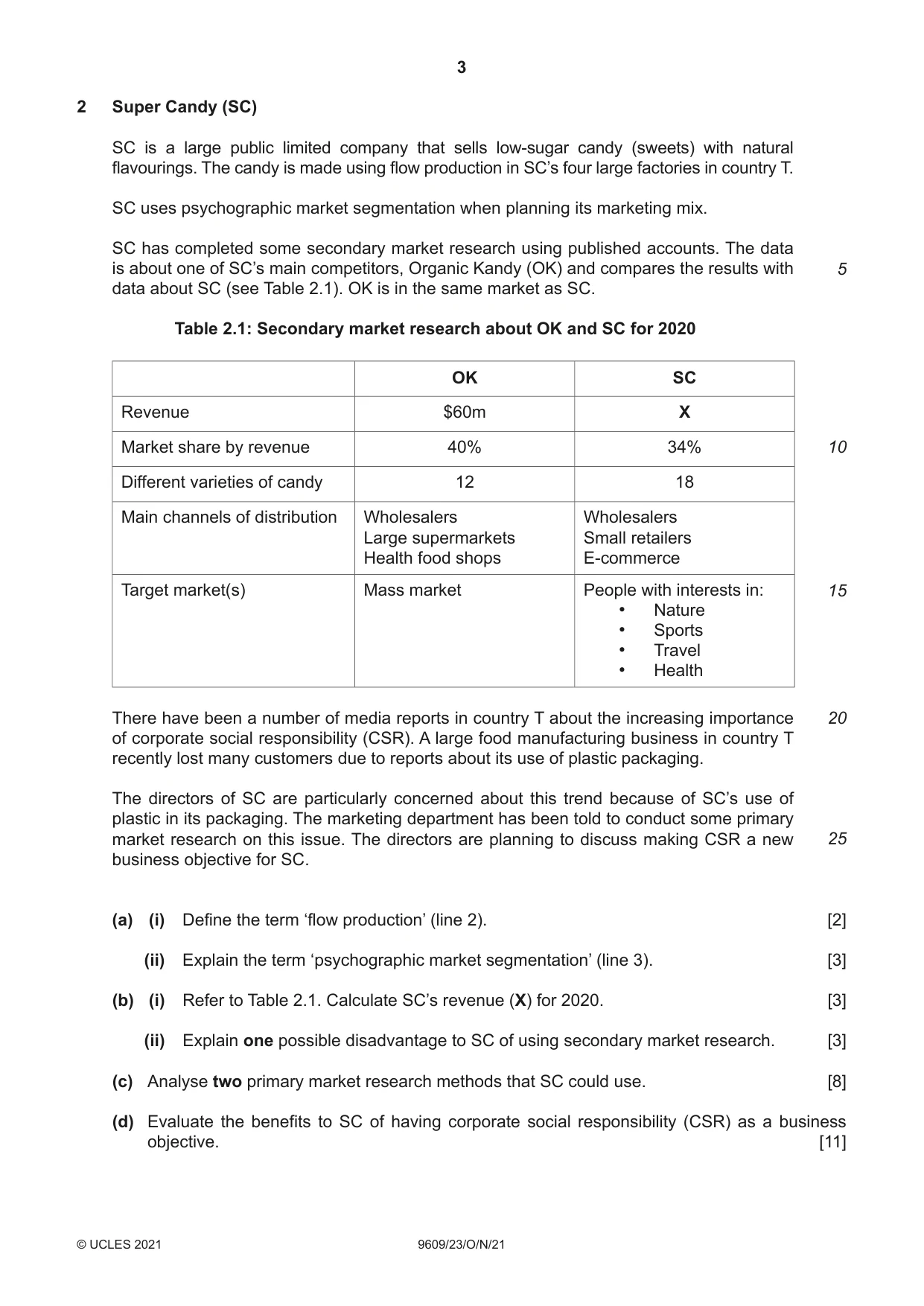 Cambridge A Level Business (for first examination in 2016) 9609 2021 Oct/Nov Paper 2 · Variant 3 question paper, page 3 of 4