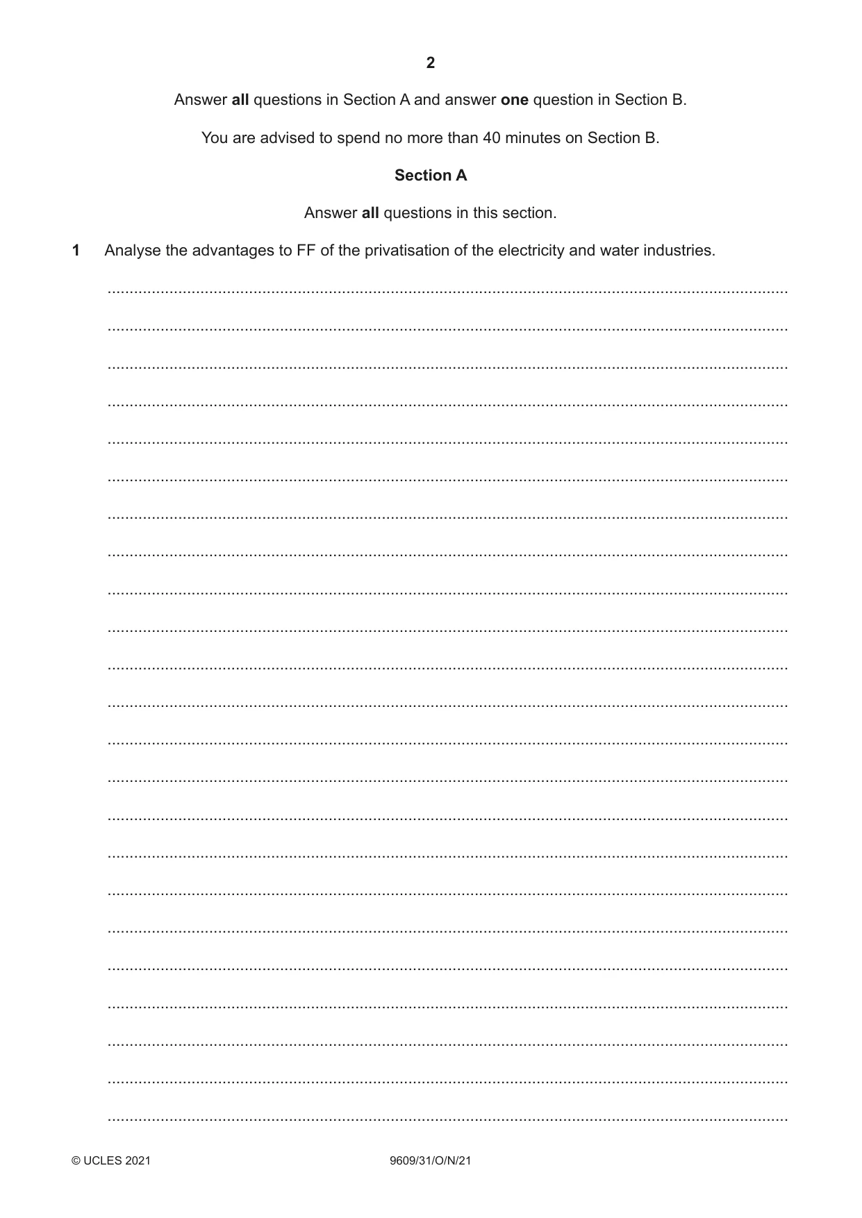 Cambridge A Level Business (for first examination in 2016) 9609 2021 Oct/Nov Paper 3 · Variant 1 question paper, page 2 of 20