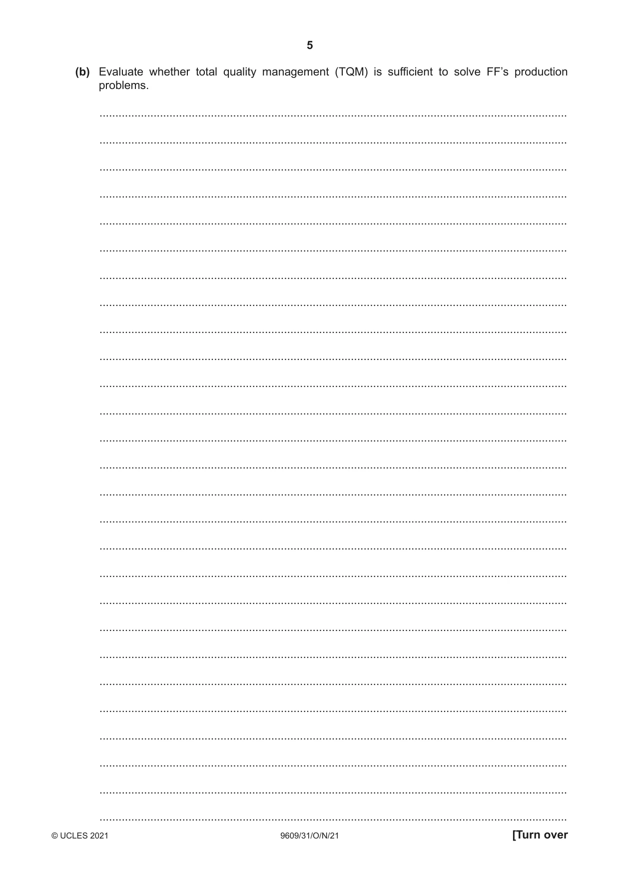Cambridge A Level Business (for first examination in 2016) 9609 2021 Oct/Nov Paper 3 · Variant 1 question paper, page 5 of 20