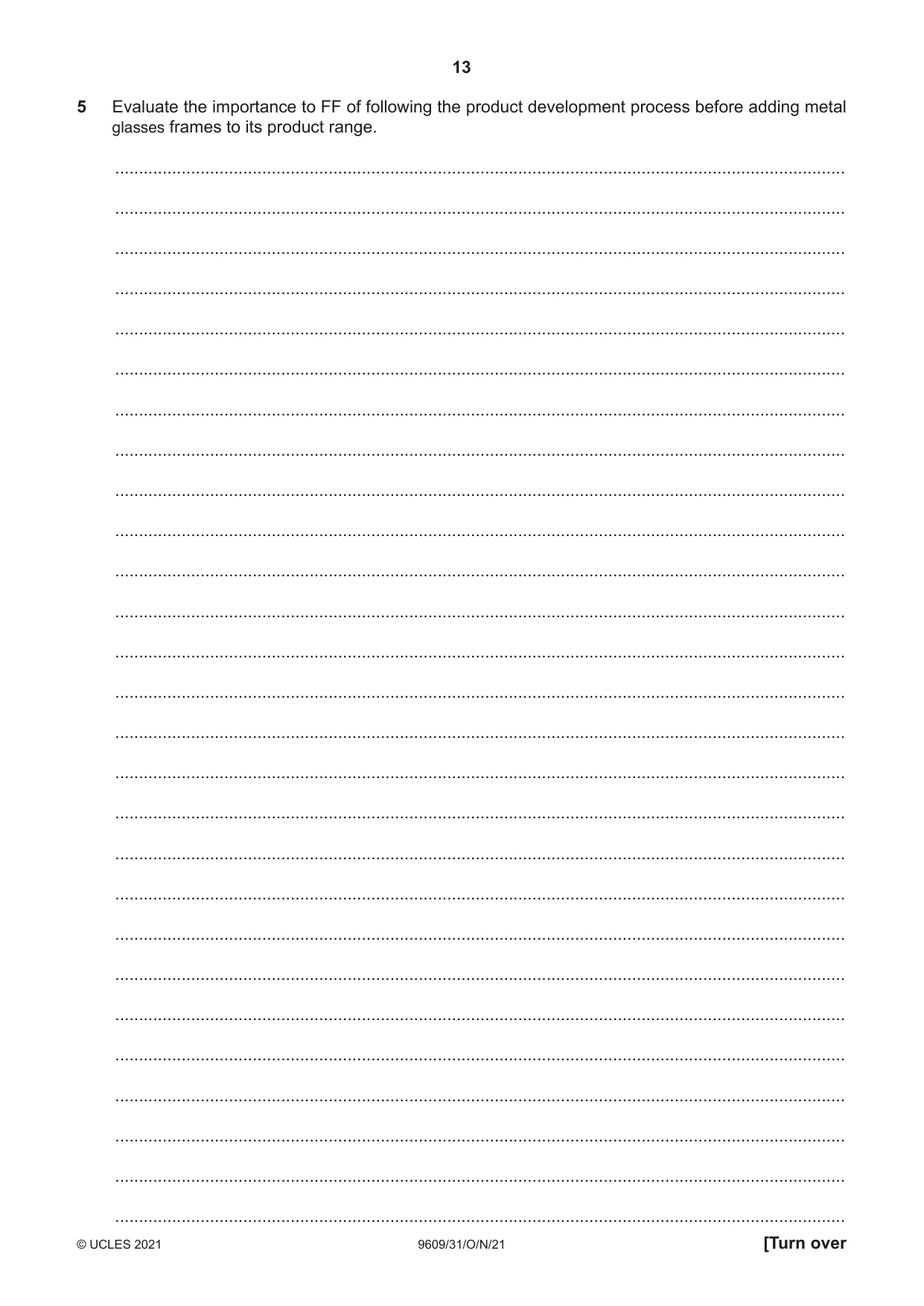Cambridge A Level Business (for first examination in 2016) 9609 2021 Oct/Nov Paper 3 · Variant 1 question paper, page 13 of 20