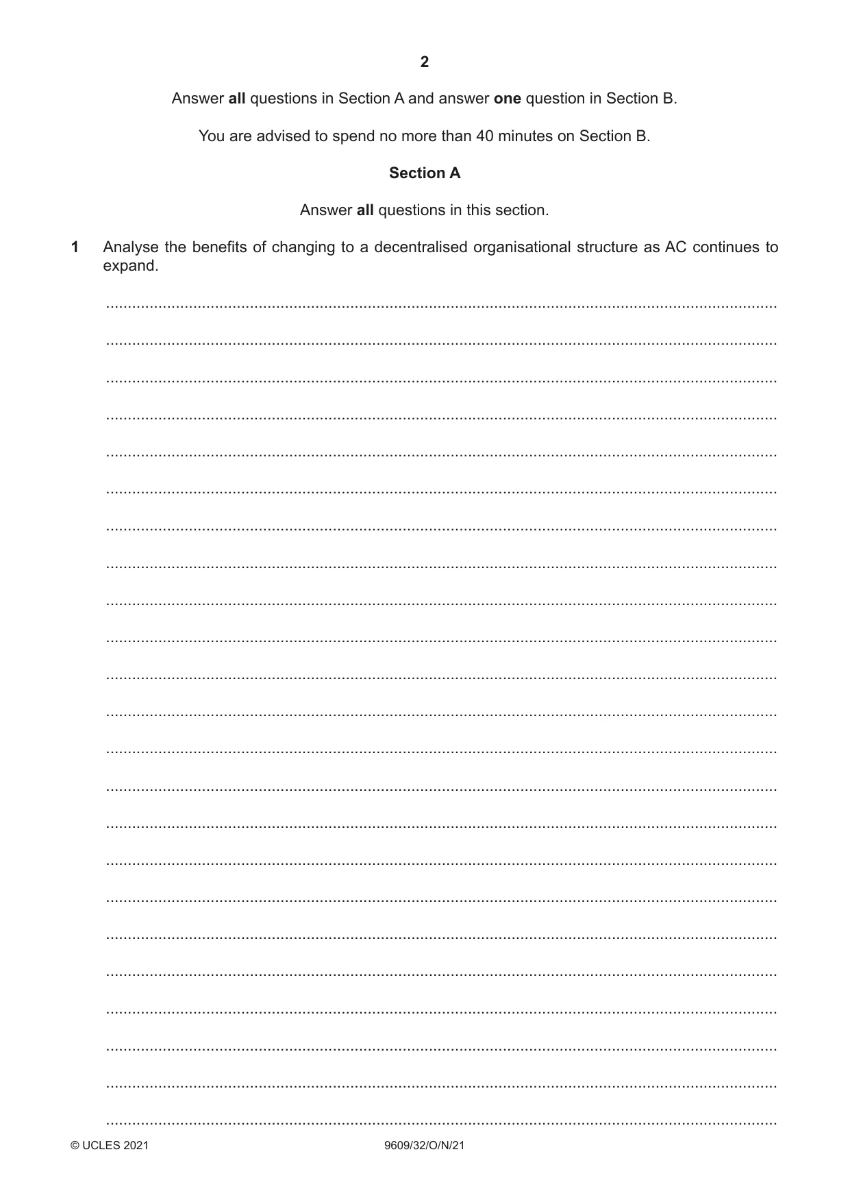 Cambridge A Level Business (for first examination in 2016) 9609 2021 Oct/Nov Paper 3 · Variant 2 question paper, page 2 of 20