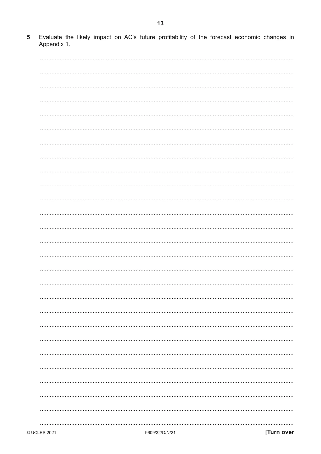 Cambridge A Level Business (for first examination in 2016) 9609 2021 Oct/Nov Paper 3 · Variant 2 question paper, page 13 of 20