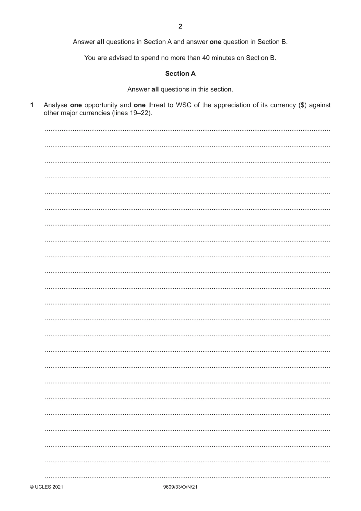 Cambridge A Level Business (for first examination in 2016) 9609 2021 Oct/Nov Paper 3 · Variant 3 question paper, page 2 of 20