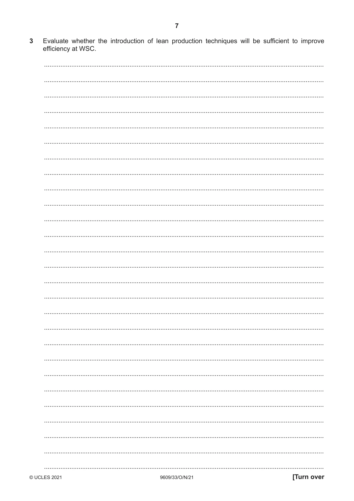 Cambridge A Level Business (for first examination in 2016) 9609 2021 Oct/Nov Paper 3 · Variant 3 question paper, page 7 of 20