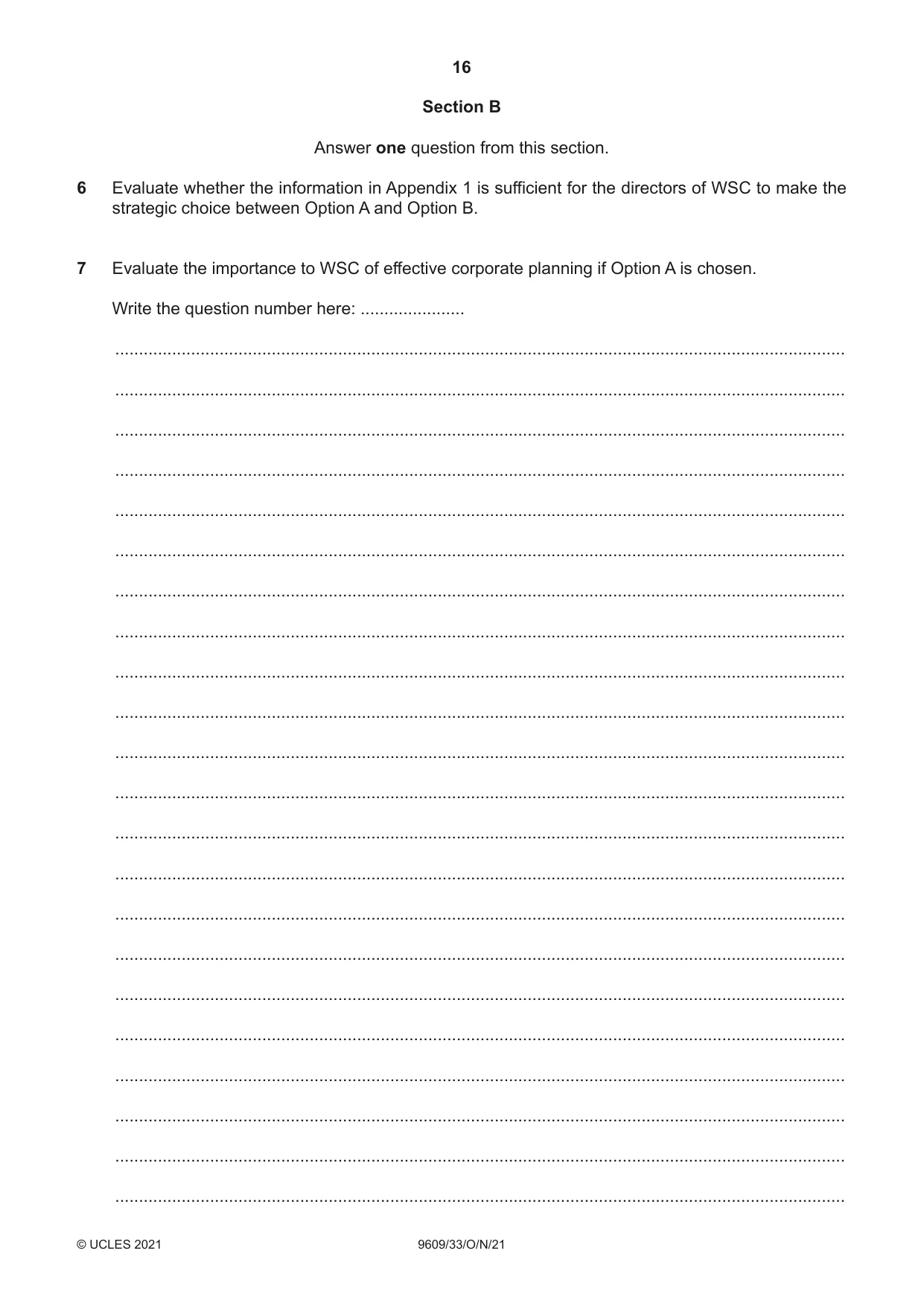Cambridge A Level Business (for first examination in 2016) 9609 2021 Oct/Nov Paper 3 · Variant 3 question paper, page 16 of 20