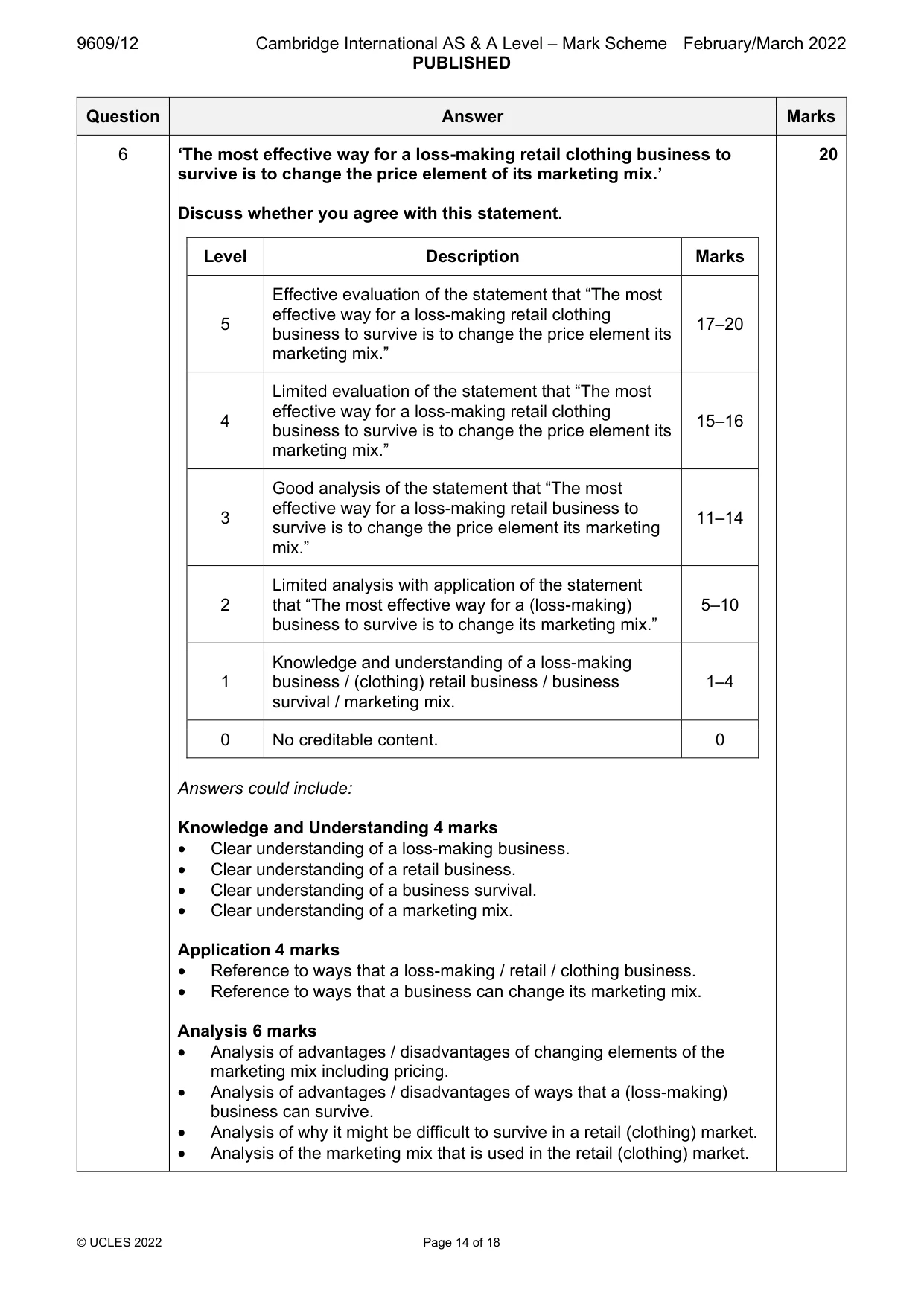 Mark scheme, page 14 of 18