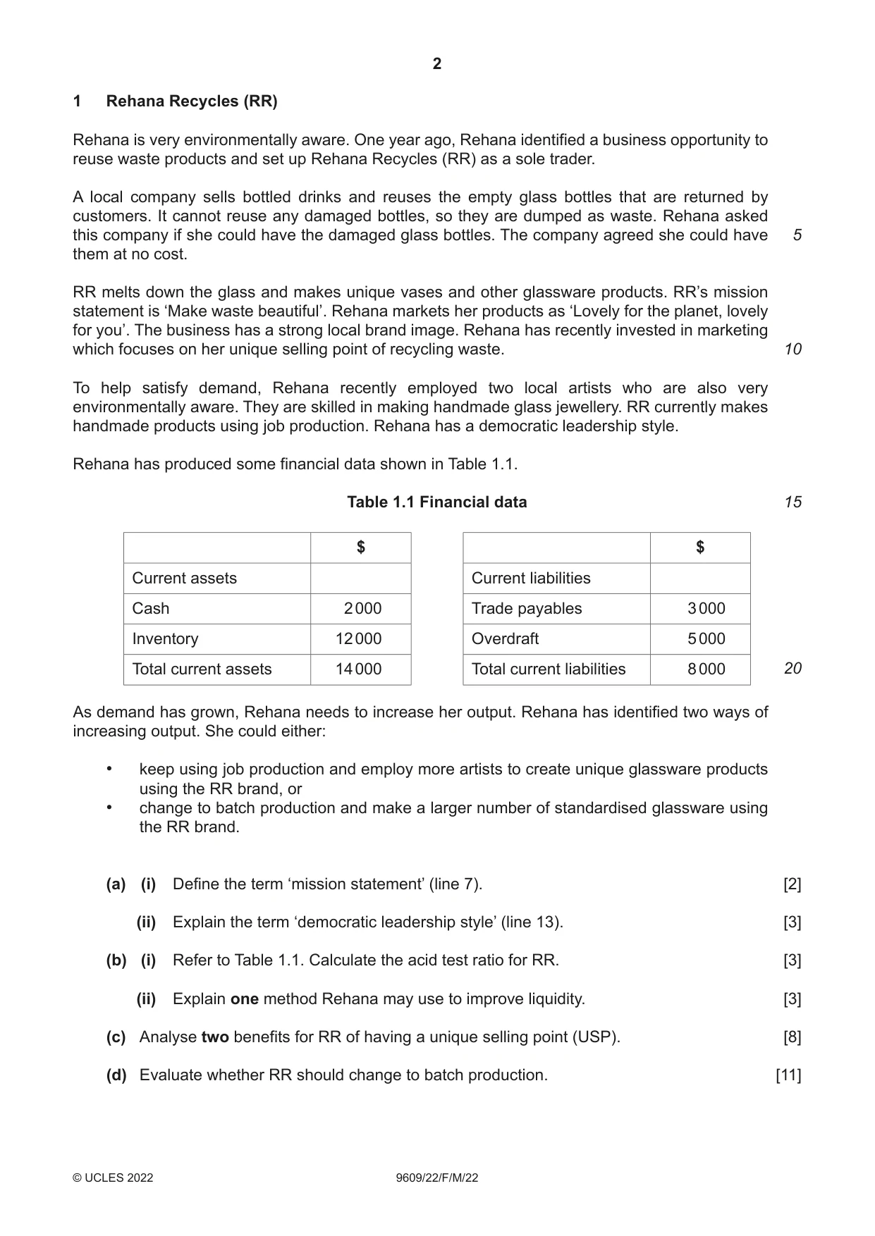 Cambridge A Level Business (for first examination in 2016) 9609 2022 Feb/March Paper 2 · Variant 2 question paper, page 2 of 4