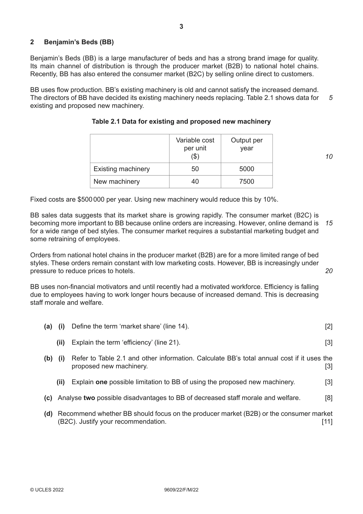 Cambridge A Level Business (for first examination in 2016) 9609 2022 Feb/March Paper 2 · Variant 2 question paper, page 3 of 4